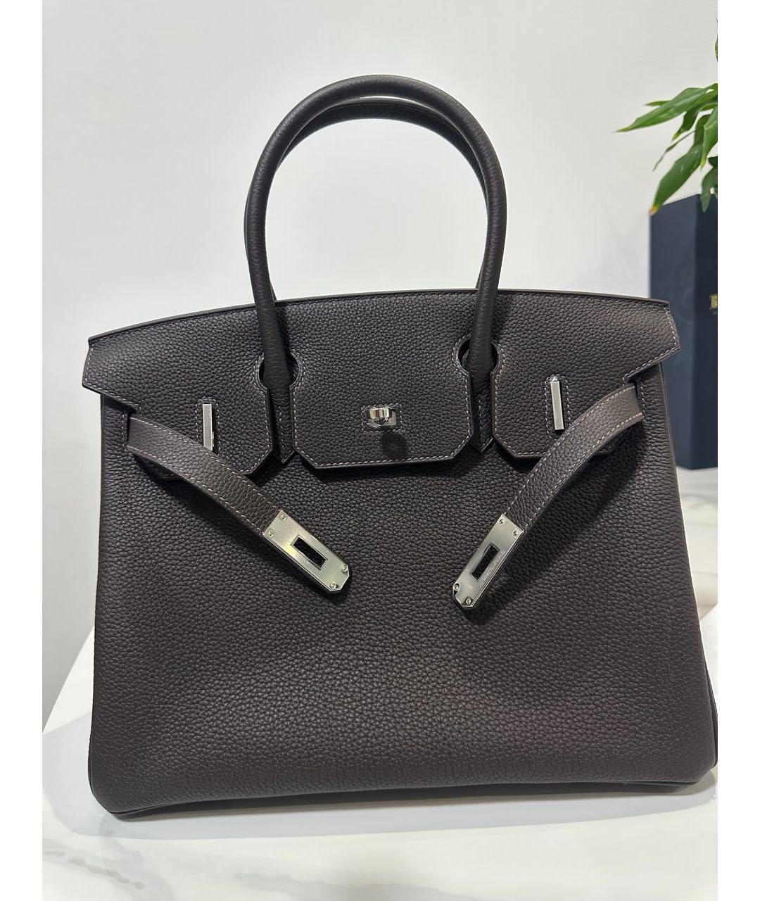 HERMES Коричневая кожаная сумка с короткими ручками, фото 7