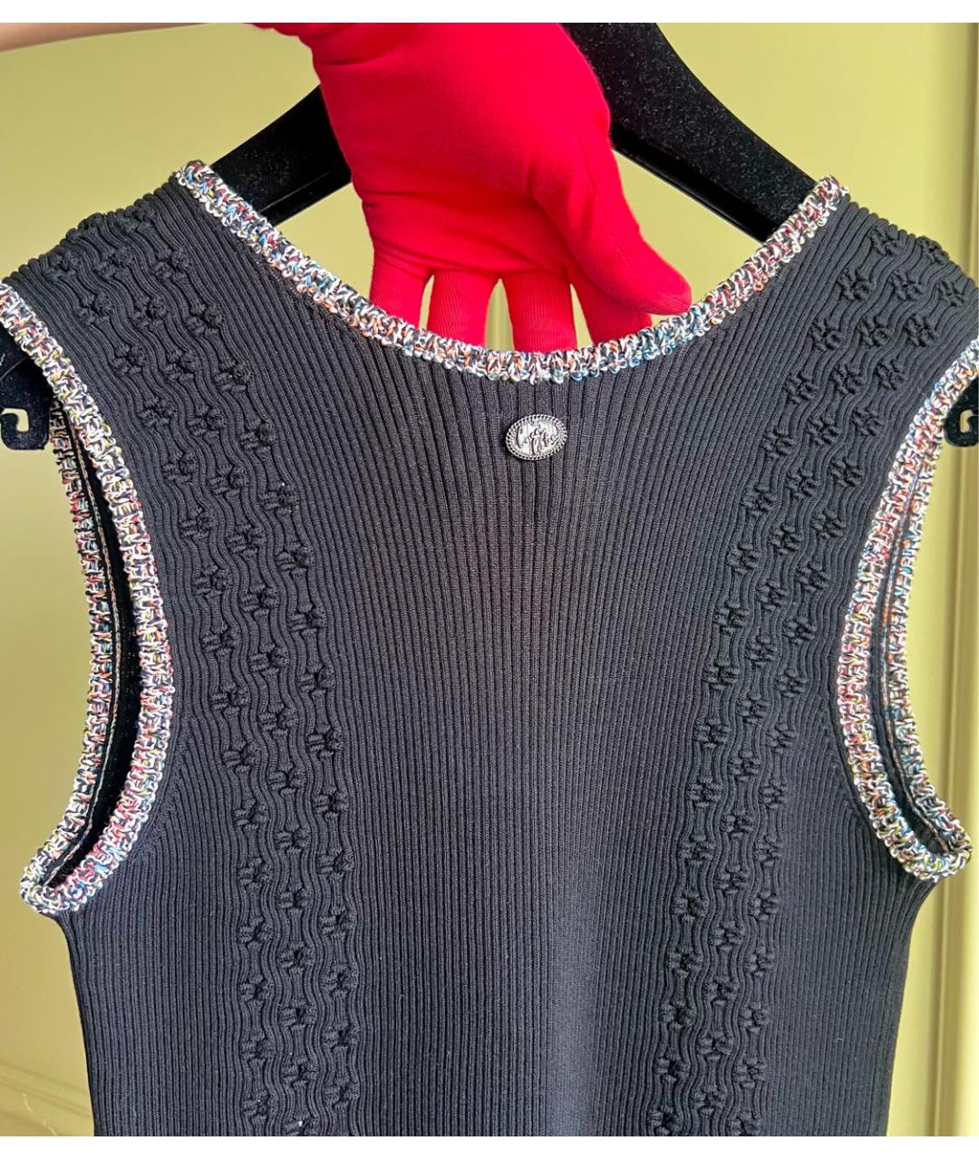 CHANEL Черная хлопковая майка, фото 4