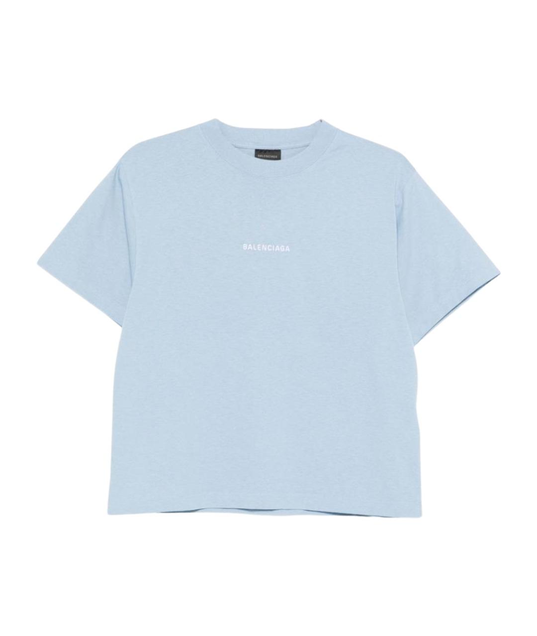 BALENCIAGA Голубая хлопковая футболка, фото 1