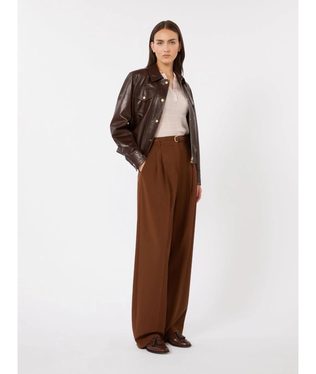MAX MARA STUDIO Коричневые шерстяные прямые брюки, фото 2