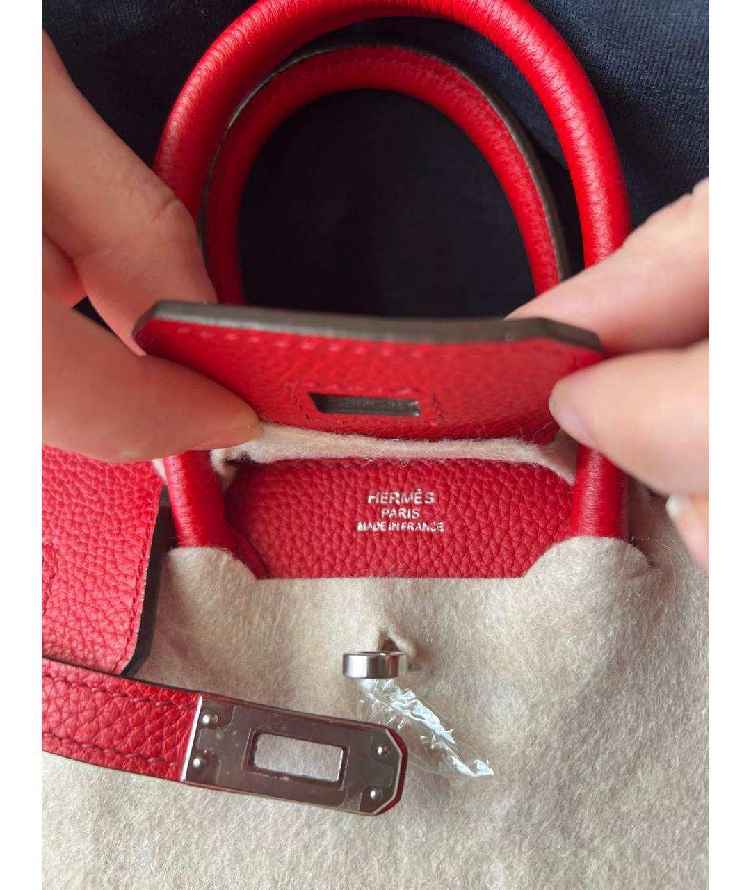 HERMES Красная кожаная сумка с короткими ручками, фото 4