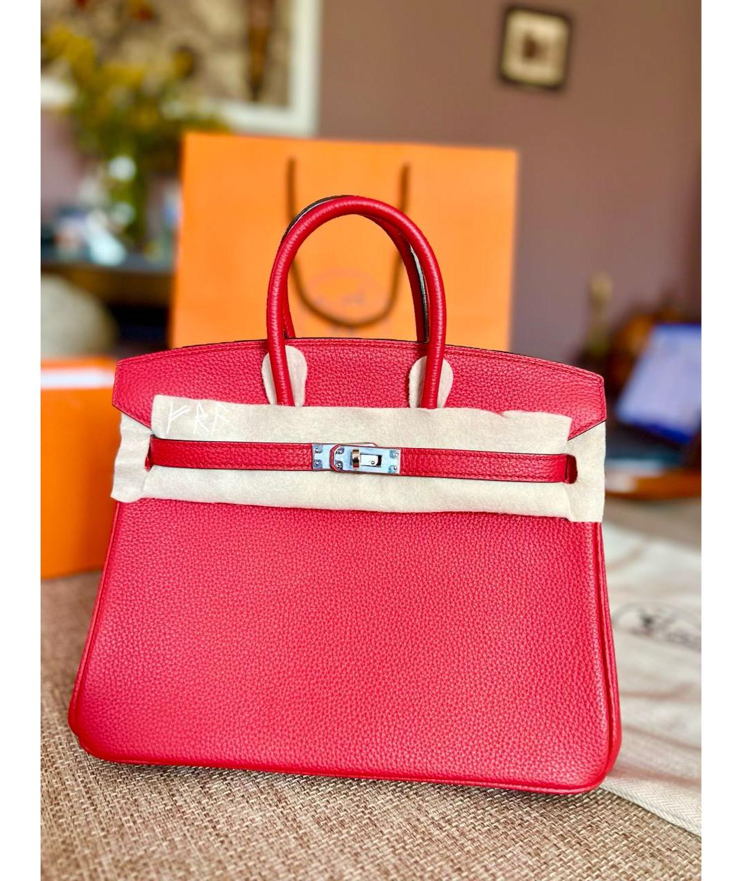 HERMES Красная кожаная сумка с короткими ручками, фото 5