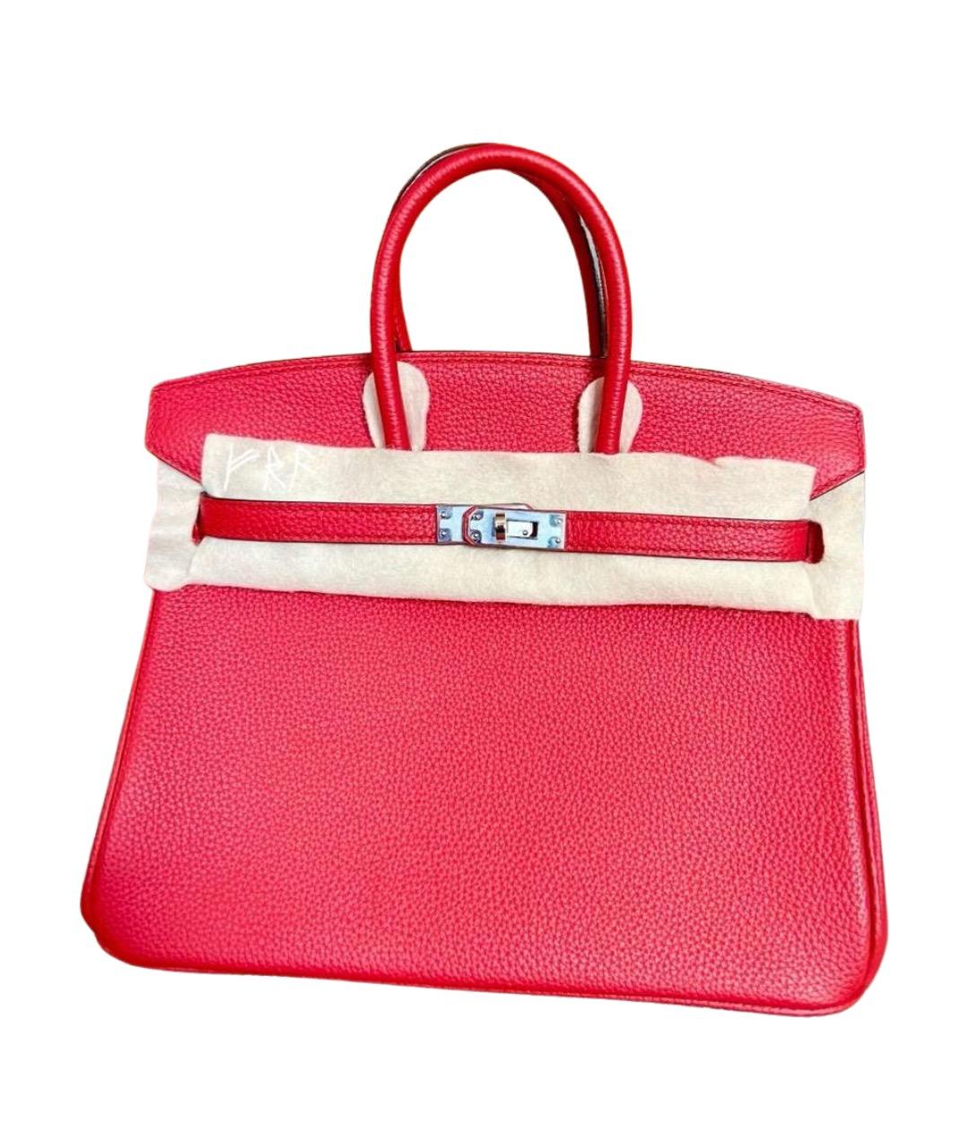 HERMES Красная кожаная сумка с короткими ручками, фото 1