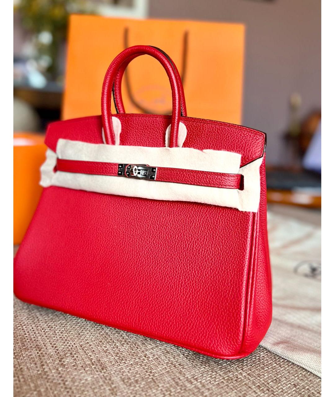 HERMES Красная кожаная сумка с короткими ручками, фото 2