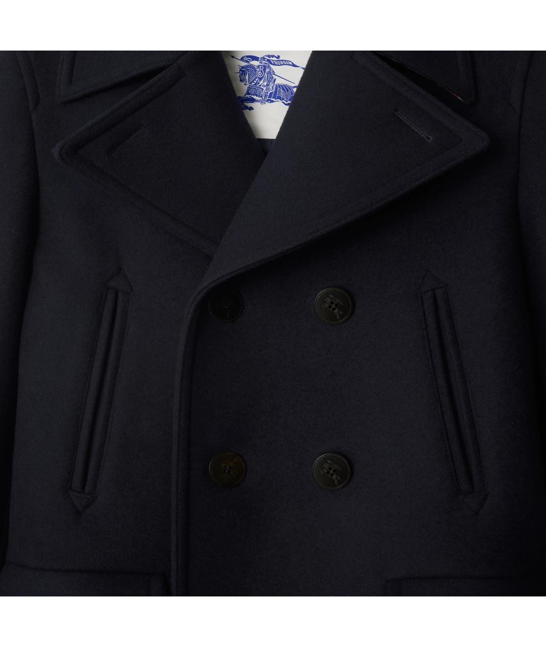 BURBERRY Темно-синее шерстяное пальто, фото 2