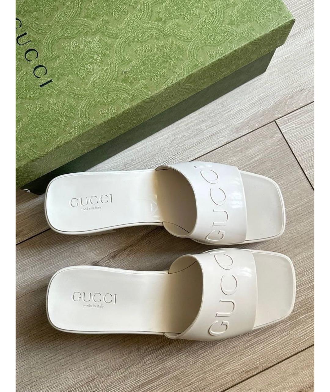 GUCCI Белые резиновые шлепанцы, фото 3