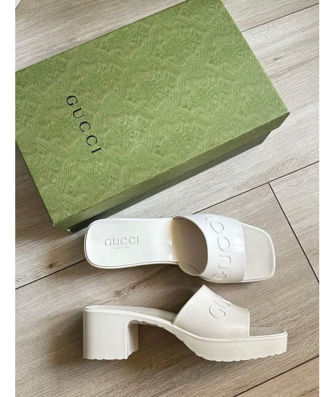 GUCCI Белые резиновые шлепанцы, фото 4