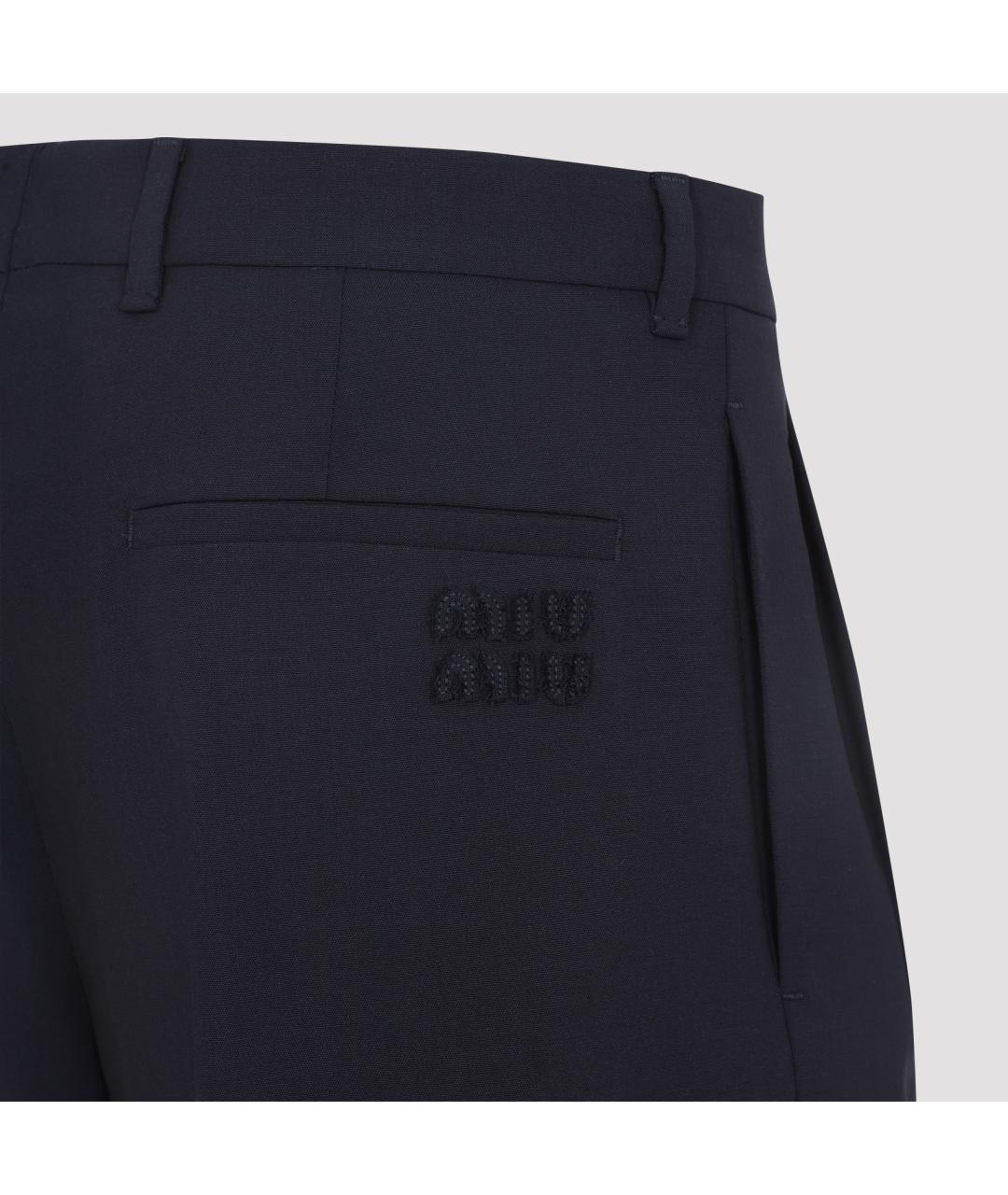 MIU MIU Темно-синие шерстяные прямые брюки, фото 5