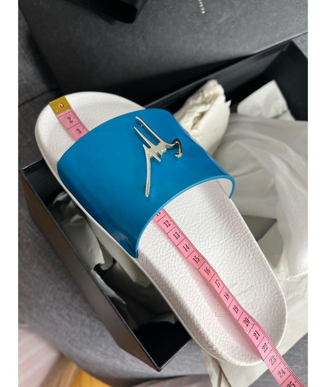 GIUSEPPE ZANOTTI DESIGN Бирюзовые кожаные шлепанцы, фото 8