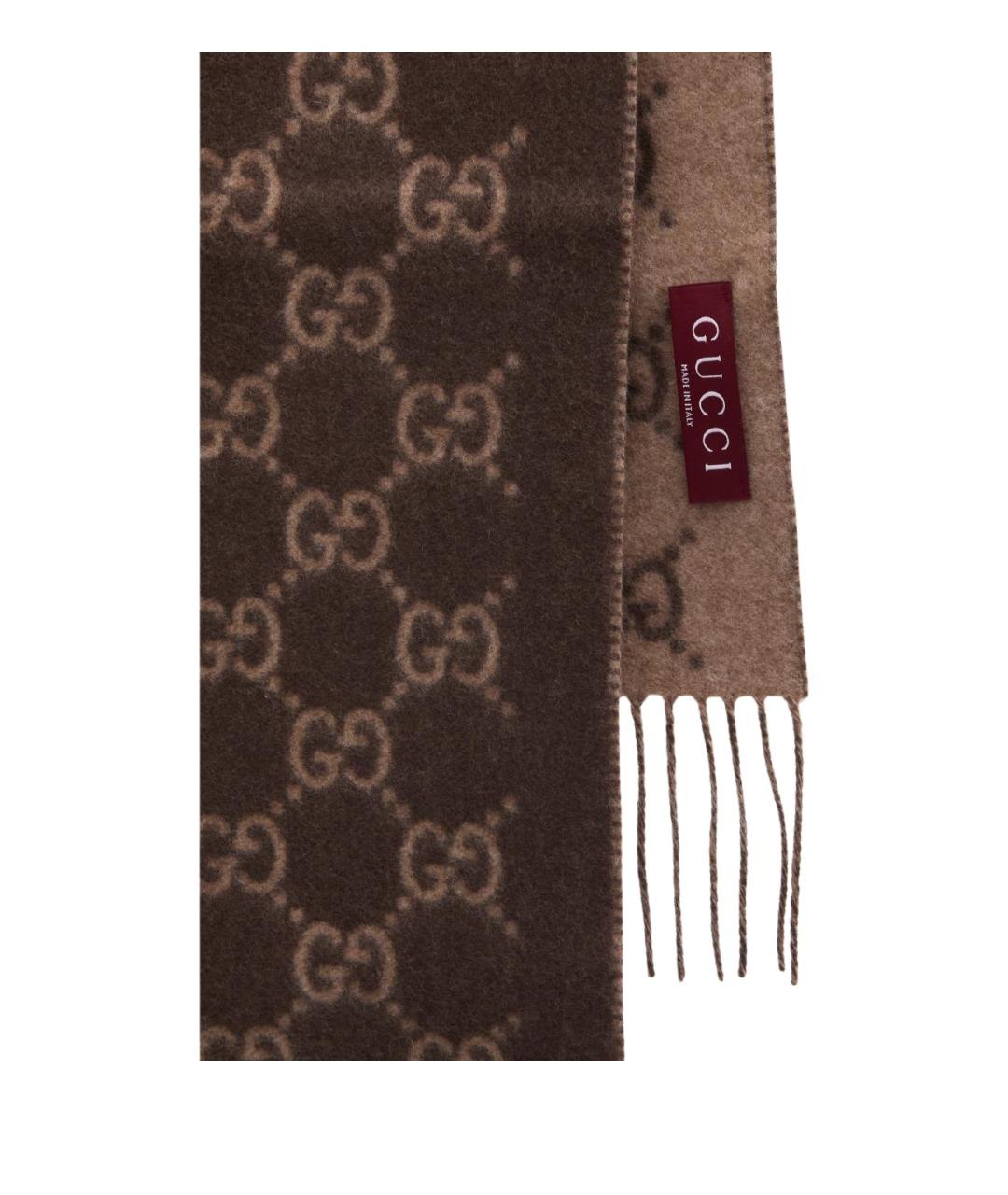 GUCCI Коричневый кашемировый шарф, фото 2