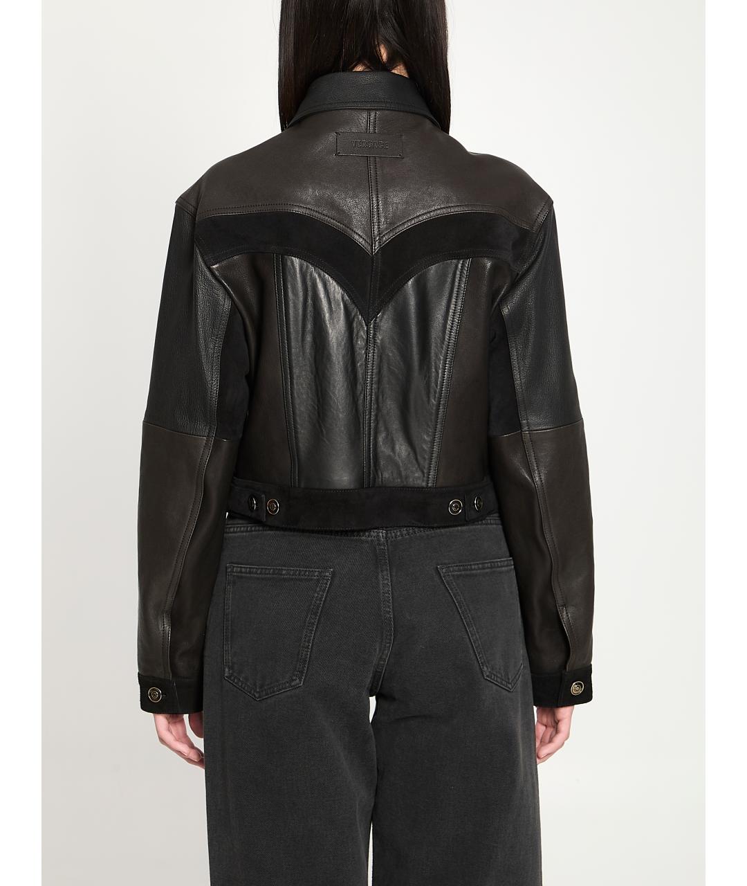 VERSACE Черная кожаная куртка, фото 4