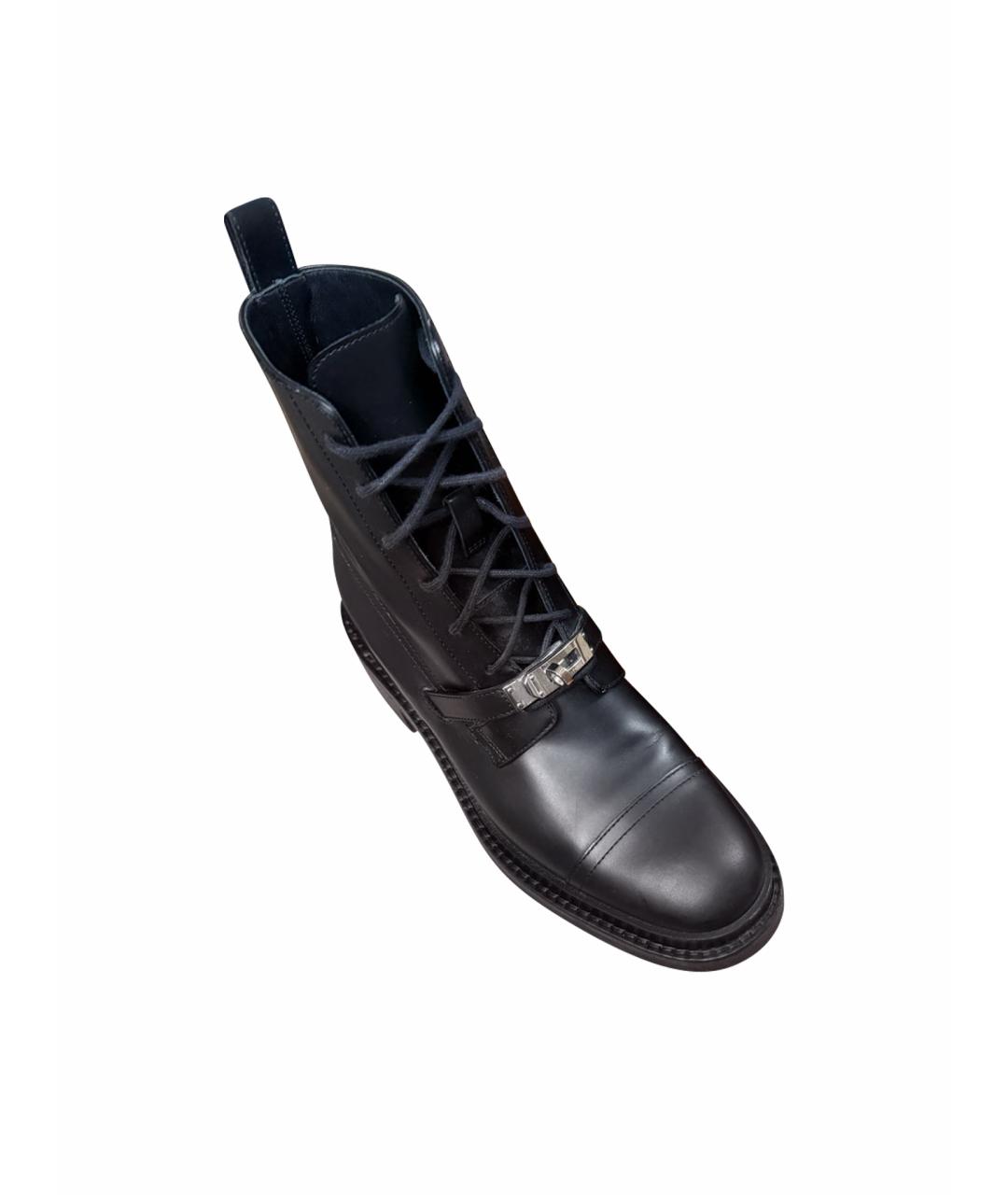 HERMES Черные кожаные ботинки, фото 1