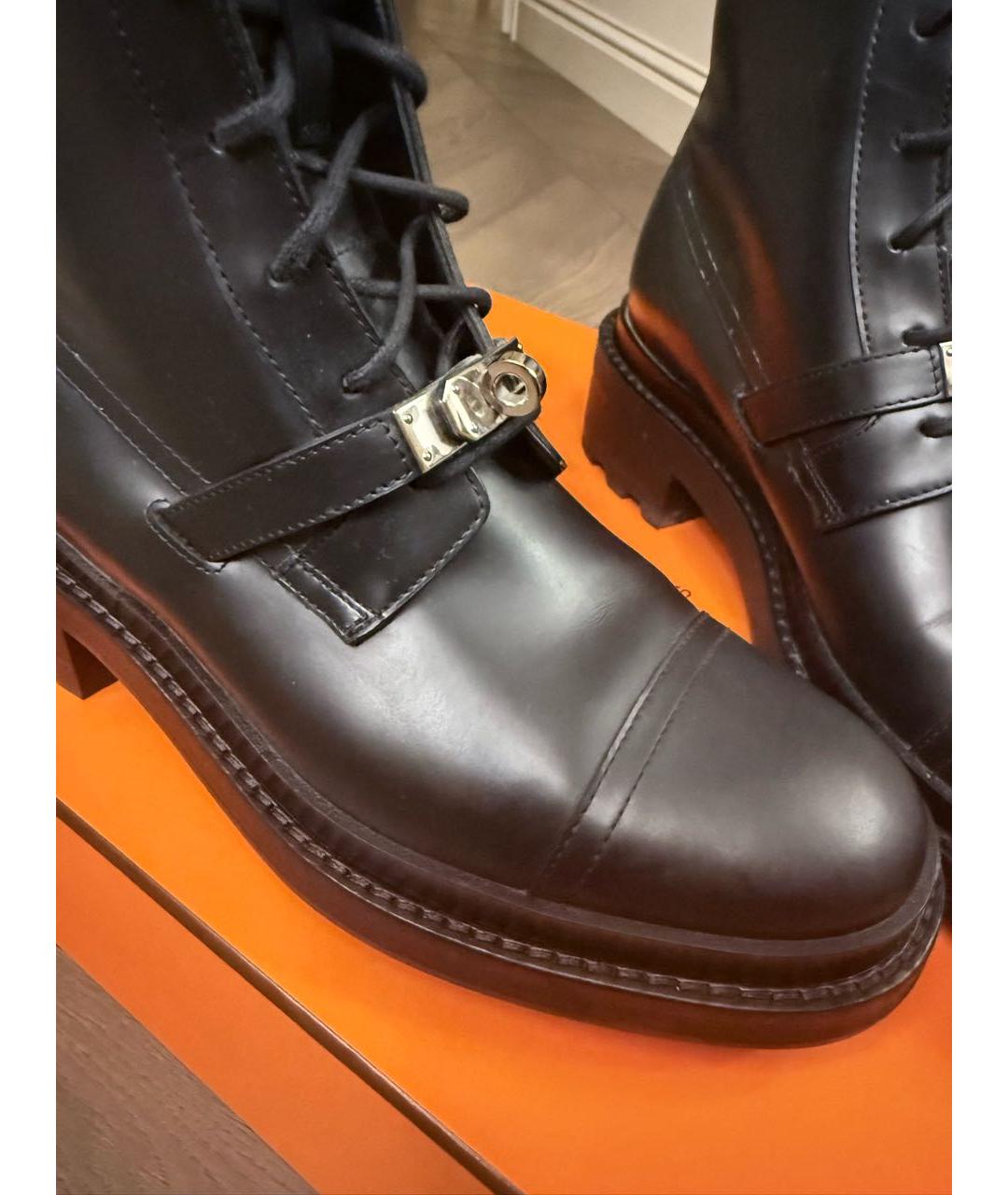 HERMES Черные кожаные ботинки, фото 2