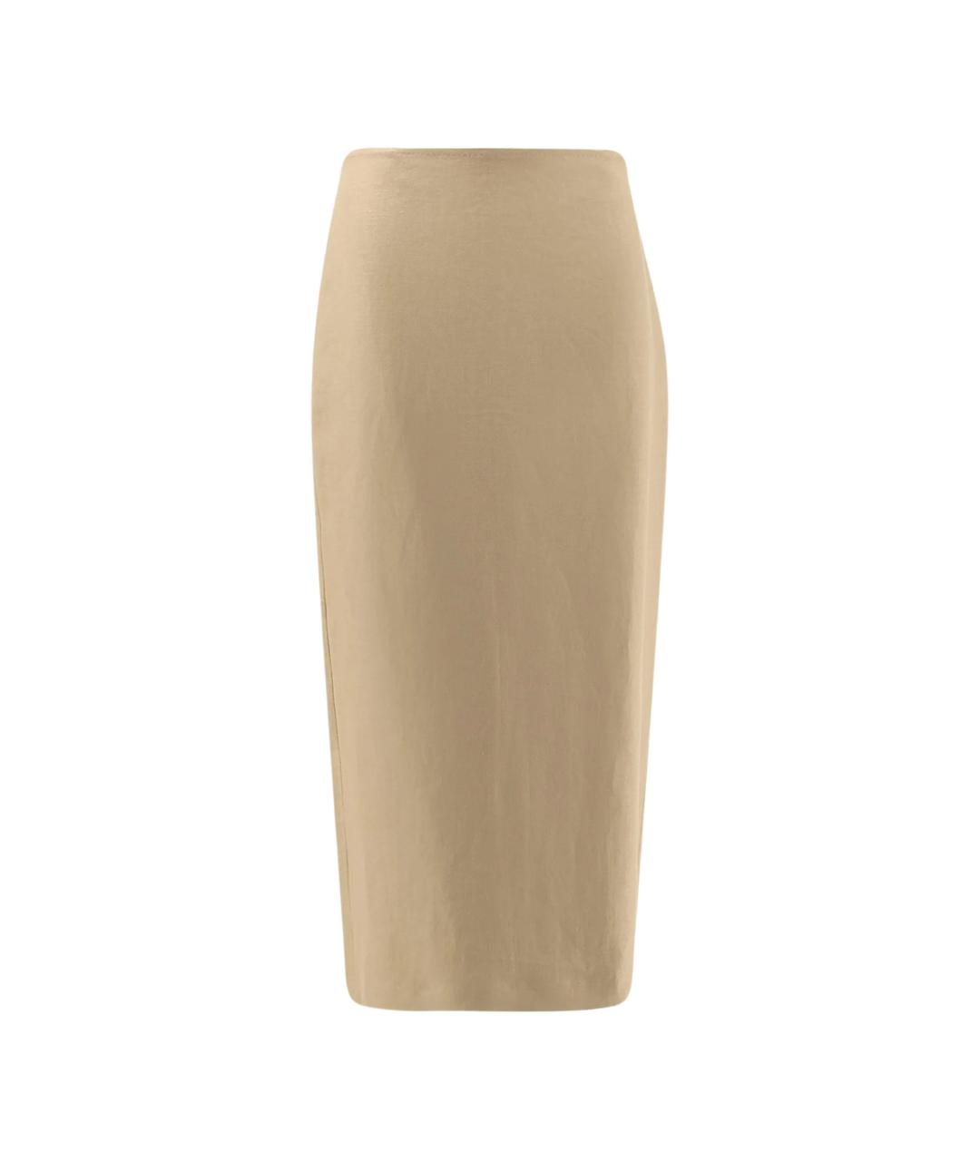 MAX MARA Бежевая льняная юбка миди, фото 1