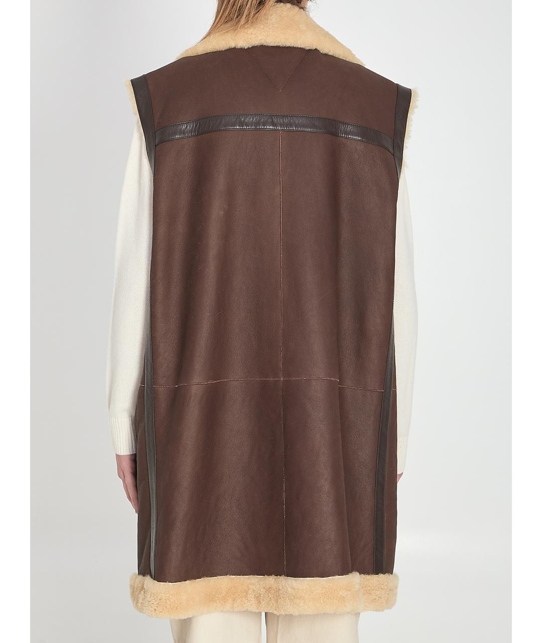 BOTTEGA VENETA Коричневый кожаный жилет, фото 5