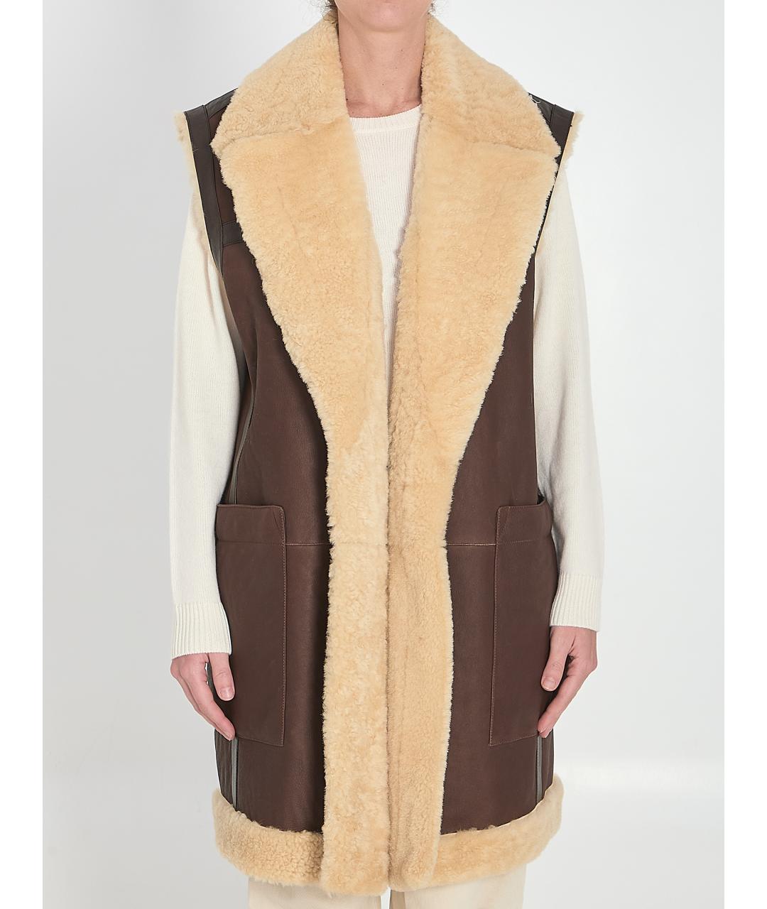 BOTTEGA VENETA Коричневый кожаный жилет, фото 2