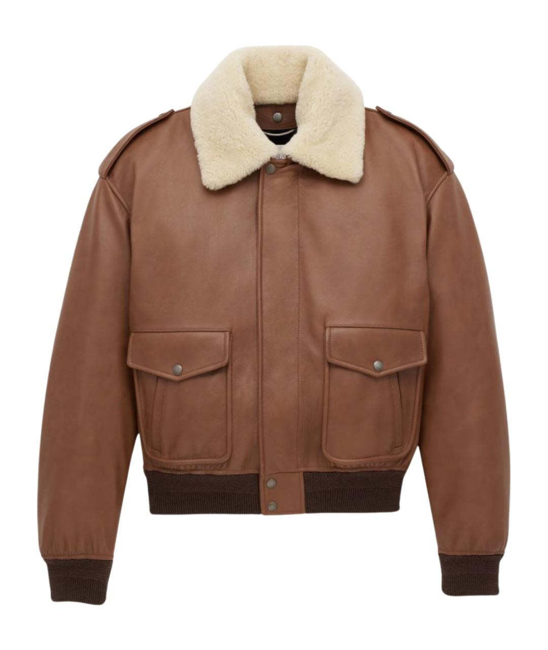 SAINT LAURENT Коричневая кожаная куртка, фото 1
