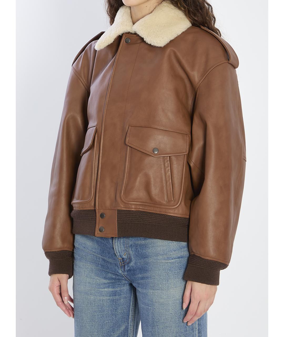 SAINT LAURENT Коричневая кожаная куртка, фото 3