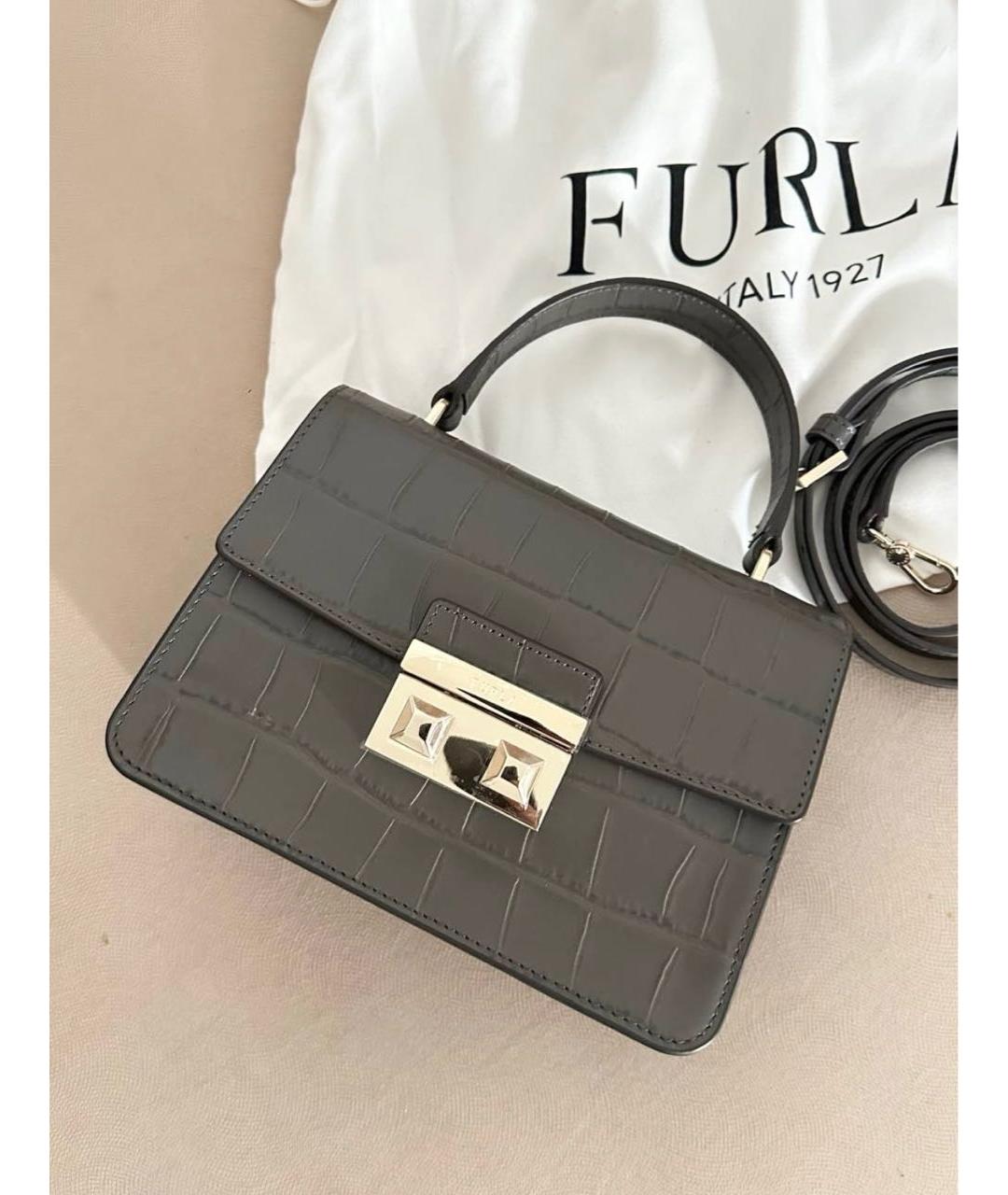 FURLA Антрацитовая кожаная сумка с короткими ручками, фото 2