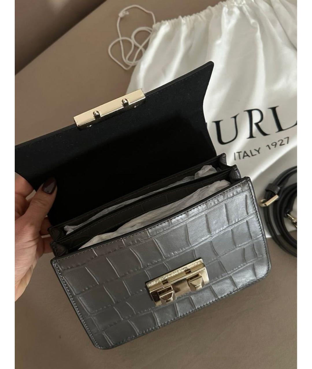 FURLA Антрацитовая кожаная сумка с короткими ручками, фото 4