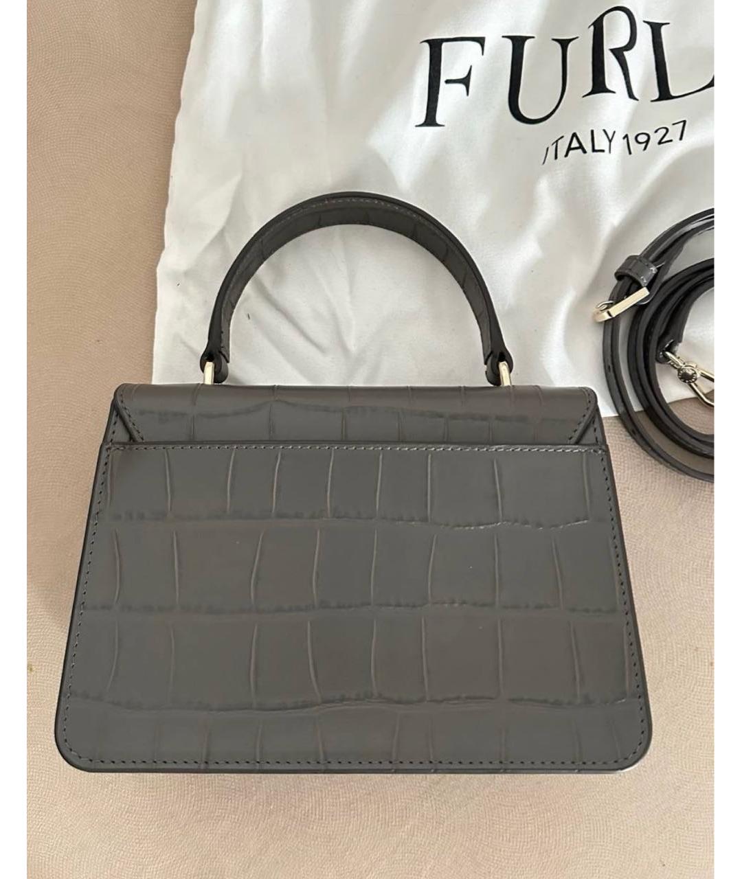 FURLA Антрацитовая кожаная сумка с короткими ручками, фото 3