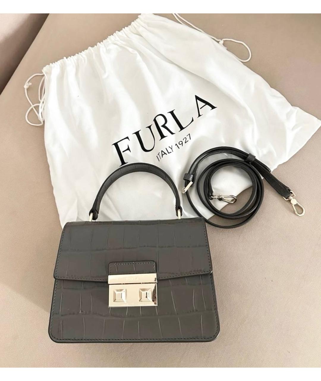 FURLA Антрацитовая кожаная сумка с короткими ручками, фото 7