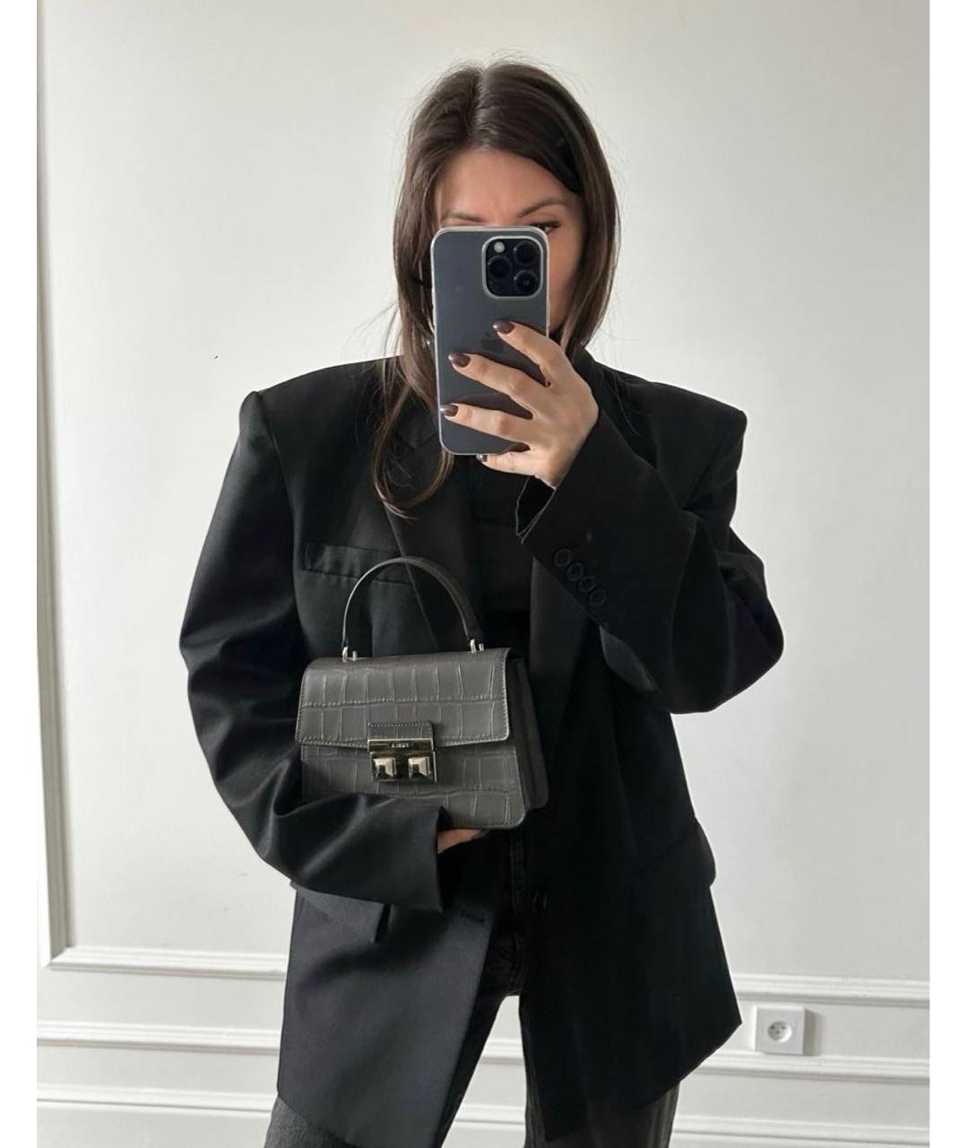 FURLA Антрацитовая кожаная сумка с короткими ручками, фото 6