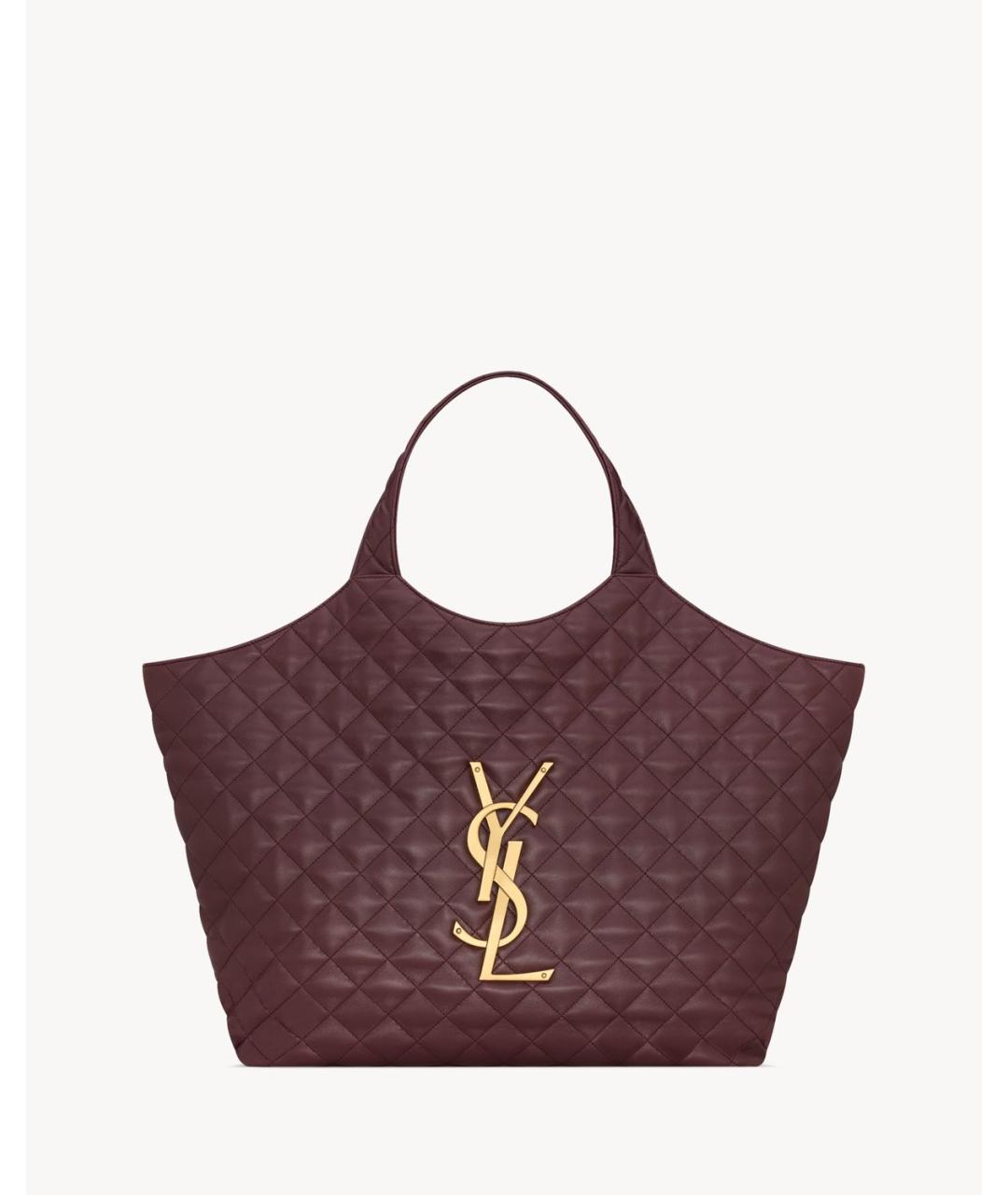 SAINT LAURENT Бордовая кожаная сумка тоут, фото 5