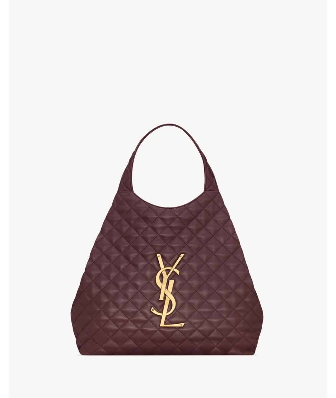 SAINT LAURENT Бордовая кожаная сумка тоут, фото 2