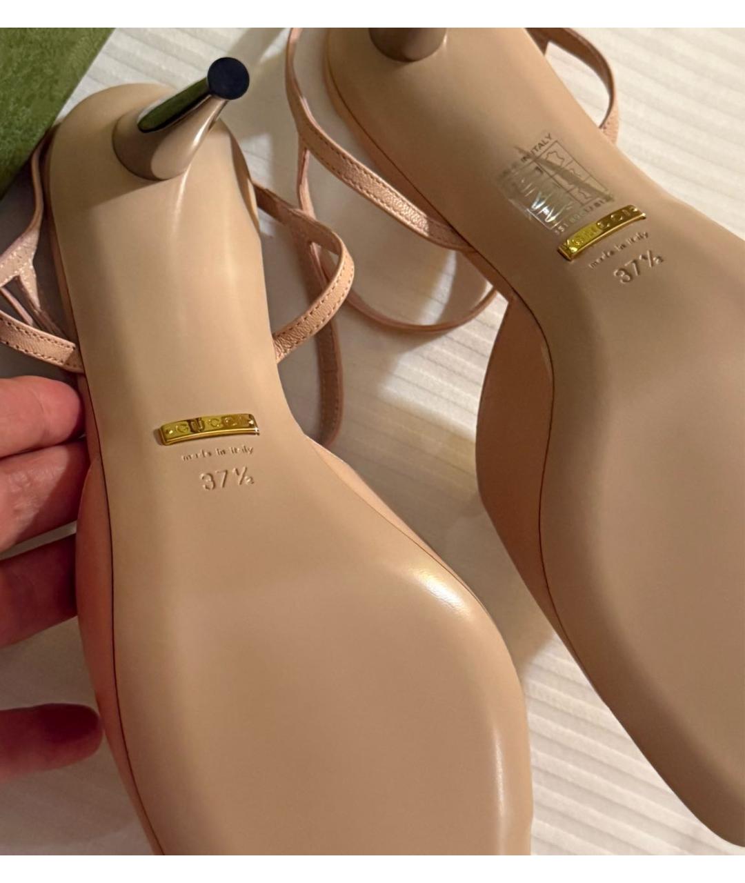 GUCCI Бежевые босоножки из лакированной кожи, фото 3