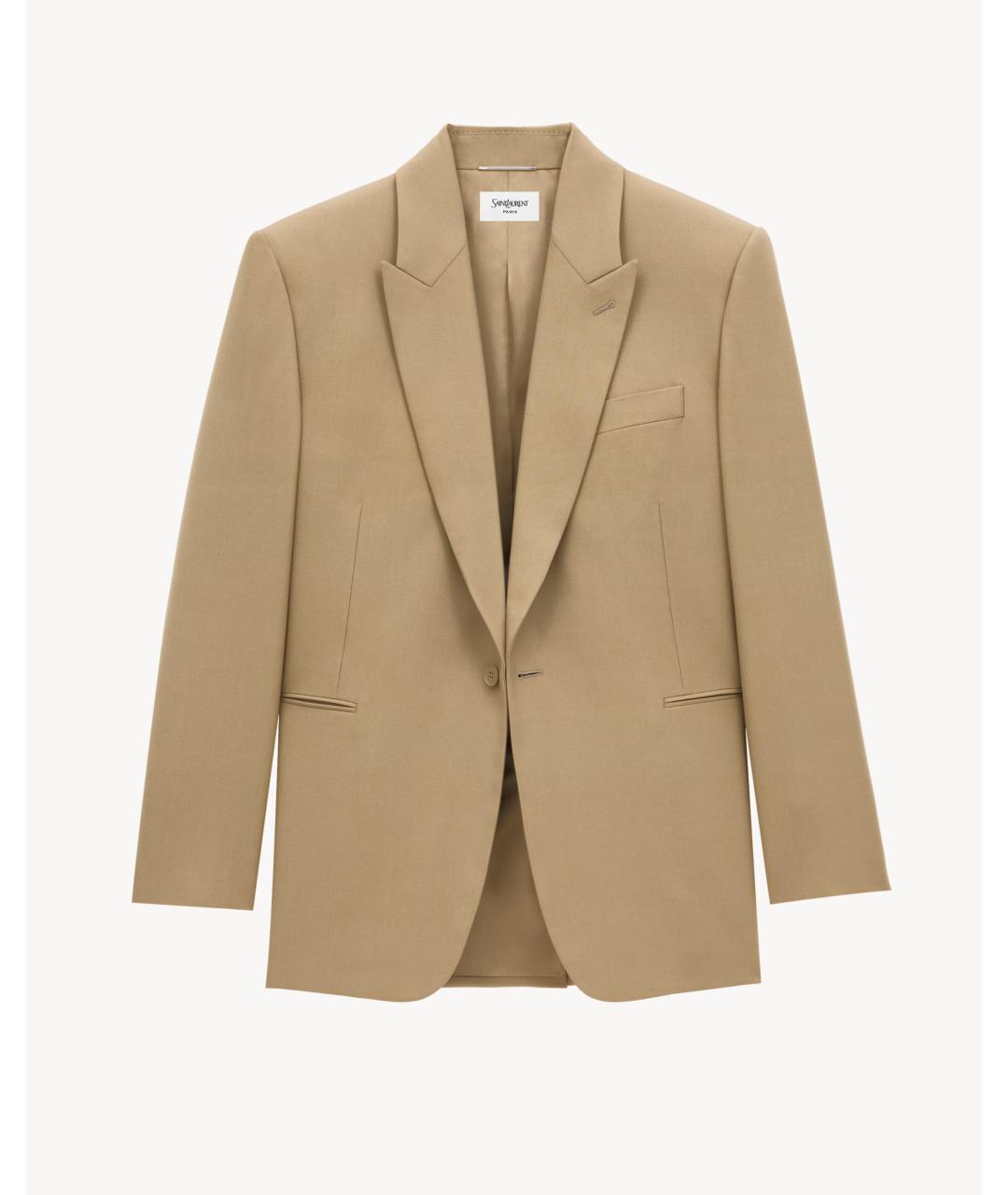 SAINT LAURENT Бежевый шерстяной пиджак, фото 2