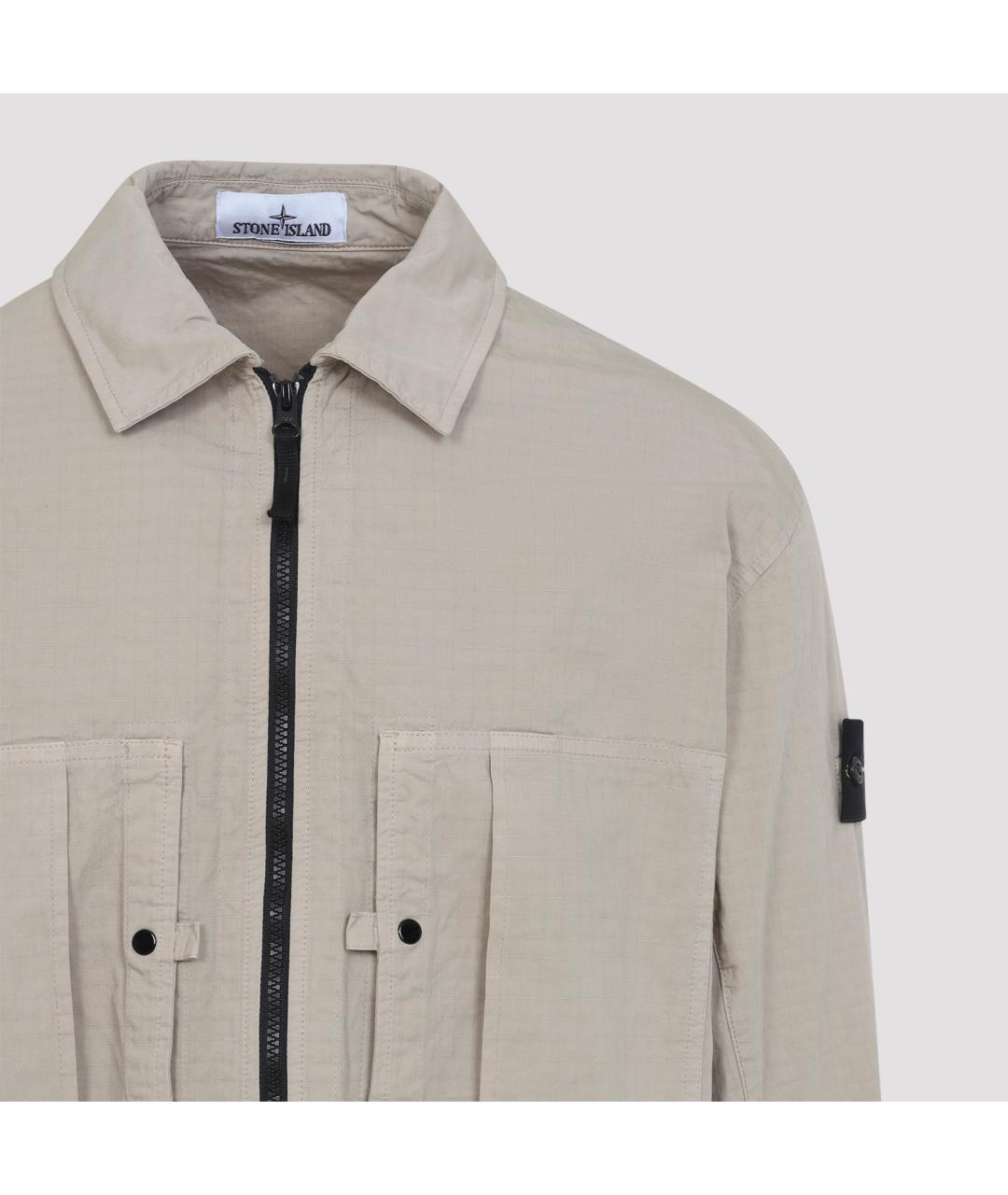 STONE ISLAND Бежевая хлопковая кэжуал рубашка, фото 4