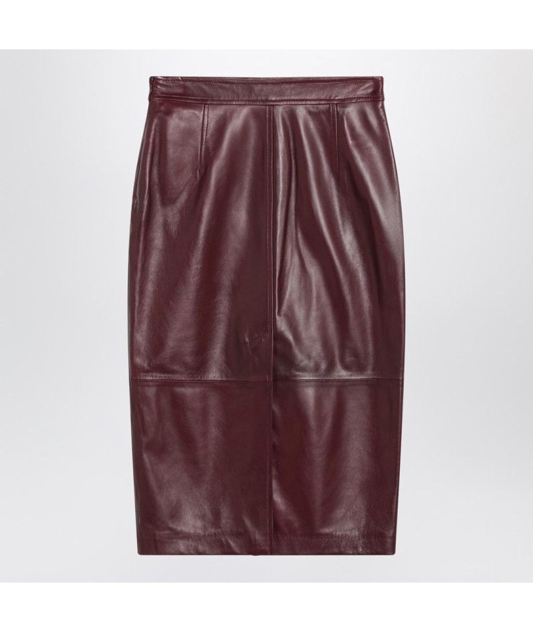 MAX MARA STUDIO Бордовая кожаная юбка миди, фото 2