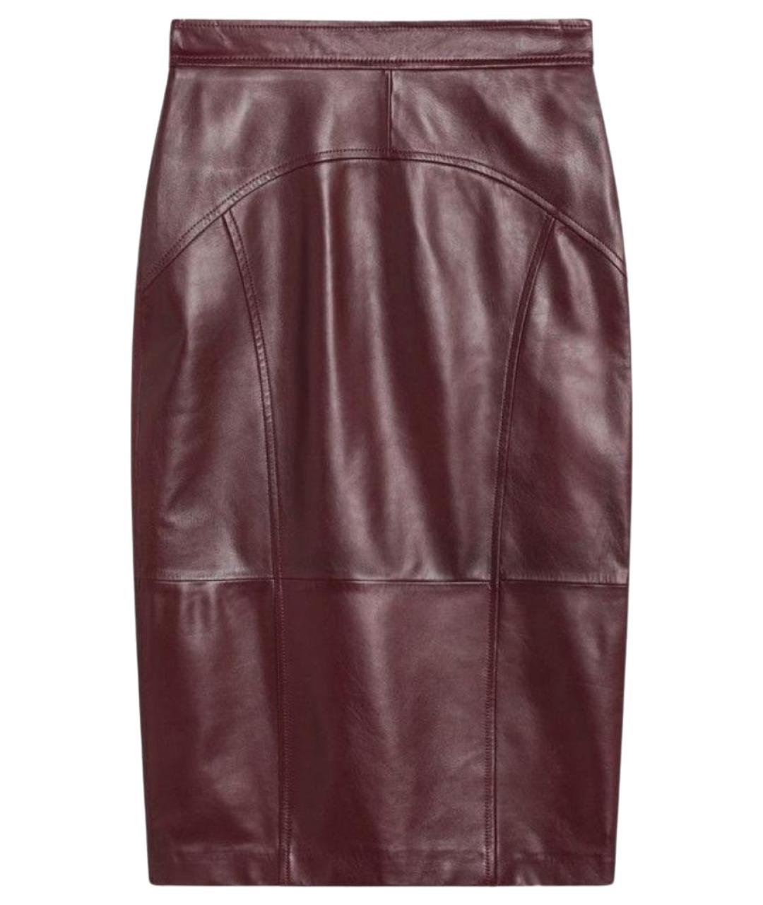 MAX MARA STUDIO Бордовая кожаная юбка миди, фото 1