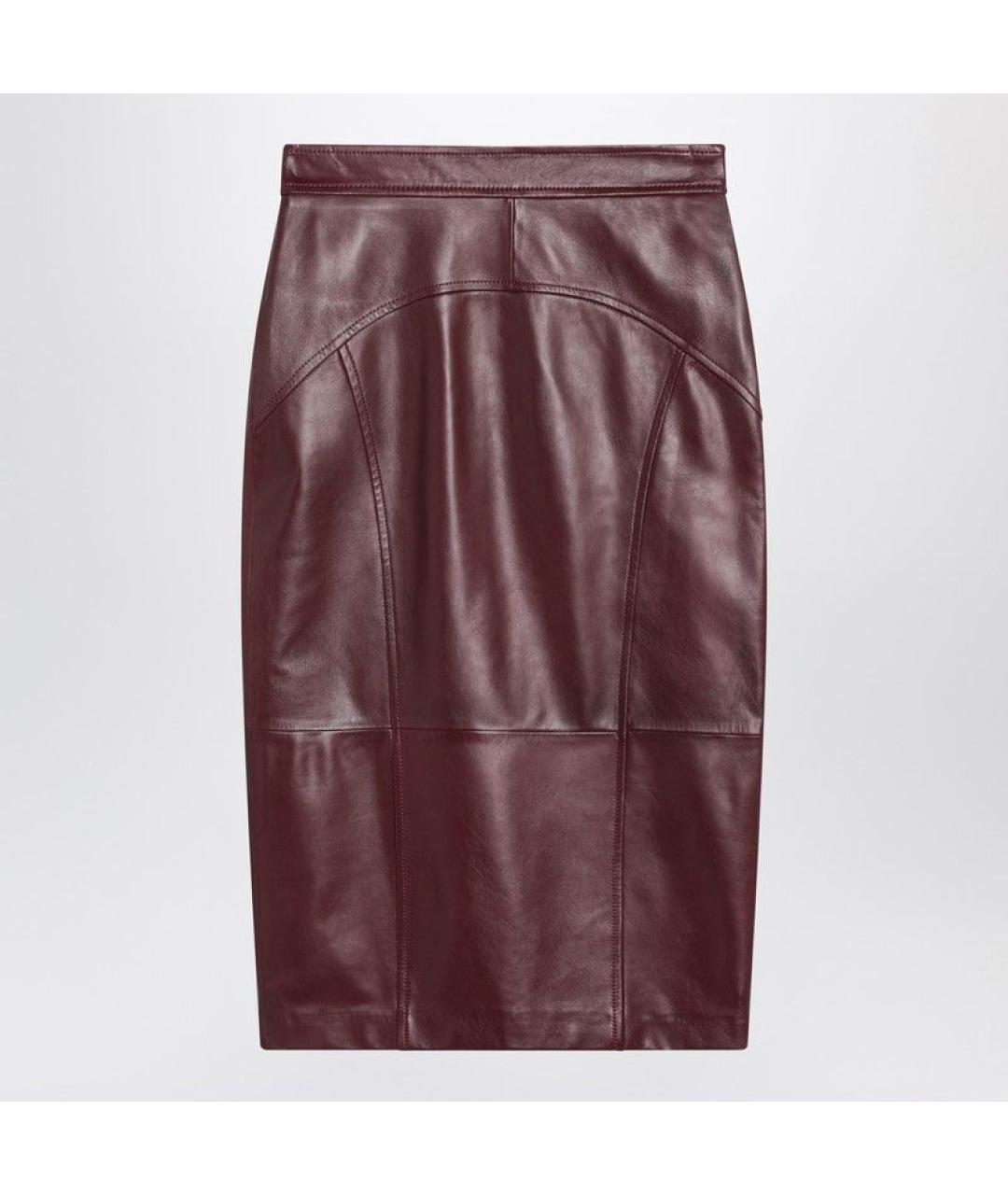 MAX MARA STUDIO Бордовая кожаная юбка миди, фото 3