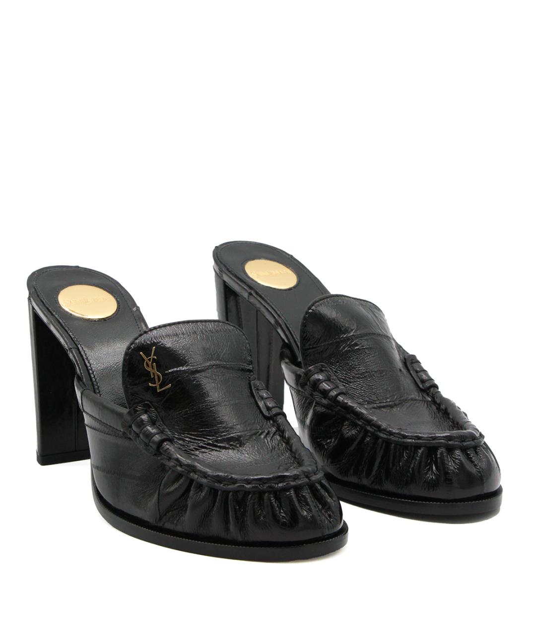 SAINT LAURENT Черные кожаные сабо, фото 2