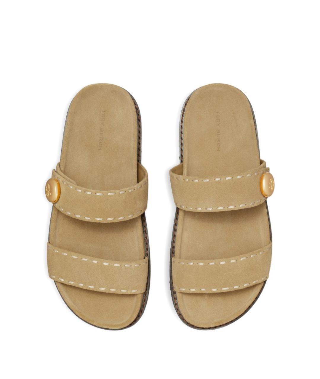 TORY BURCH Бежевые кожаные сандалии, фото 4