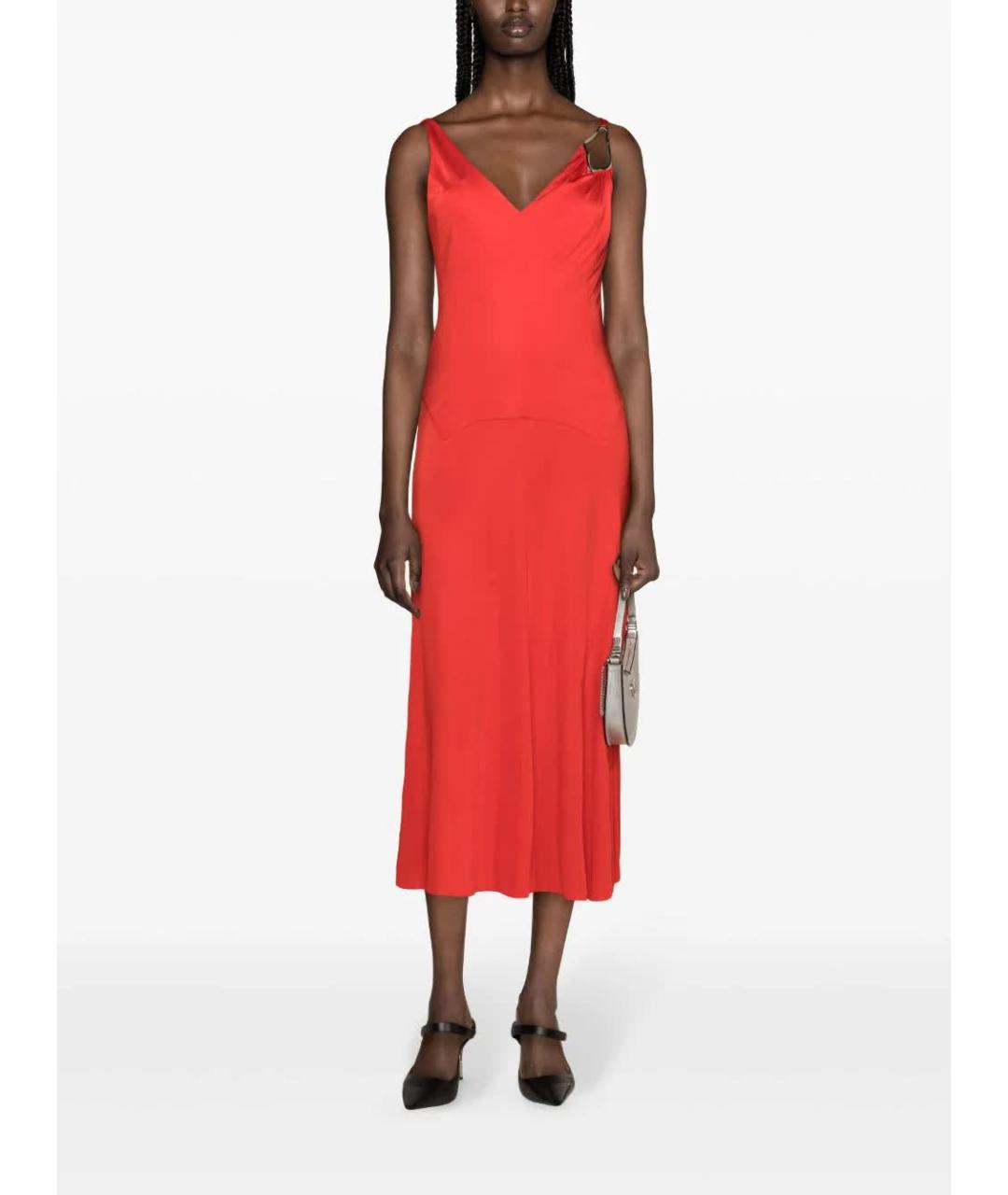 LANVIN Красное льняное повседневное платье, фото 2