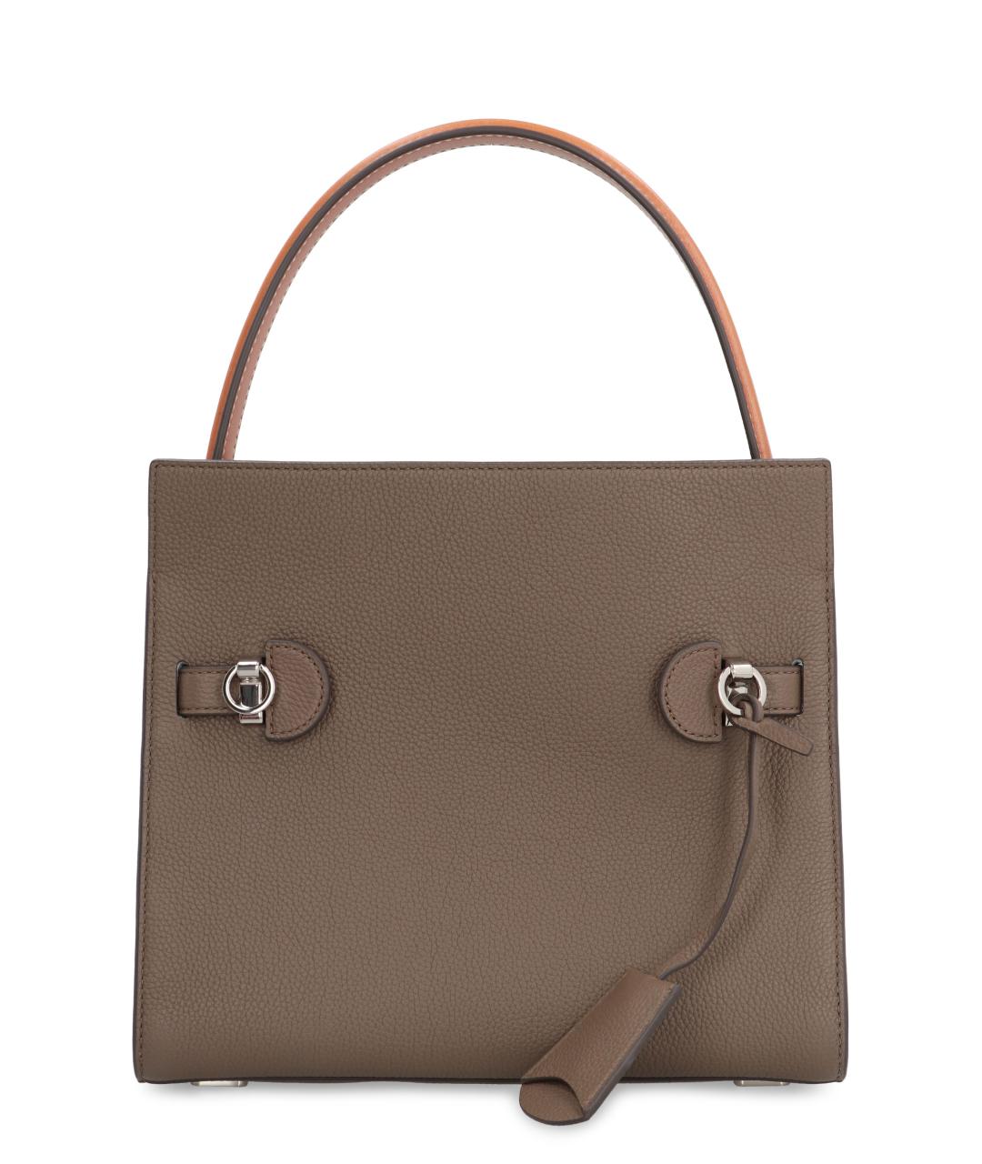 TORY BURCH Коричневая кожаная сумка с короткими ручками, фото 3