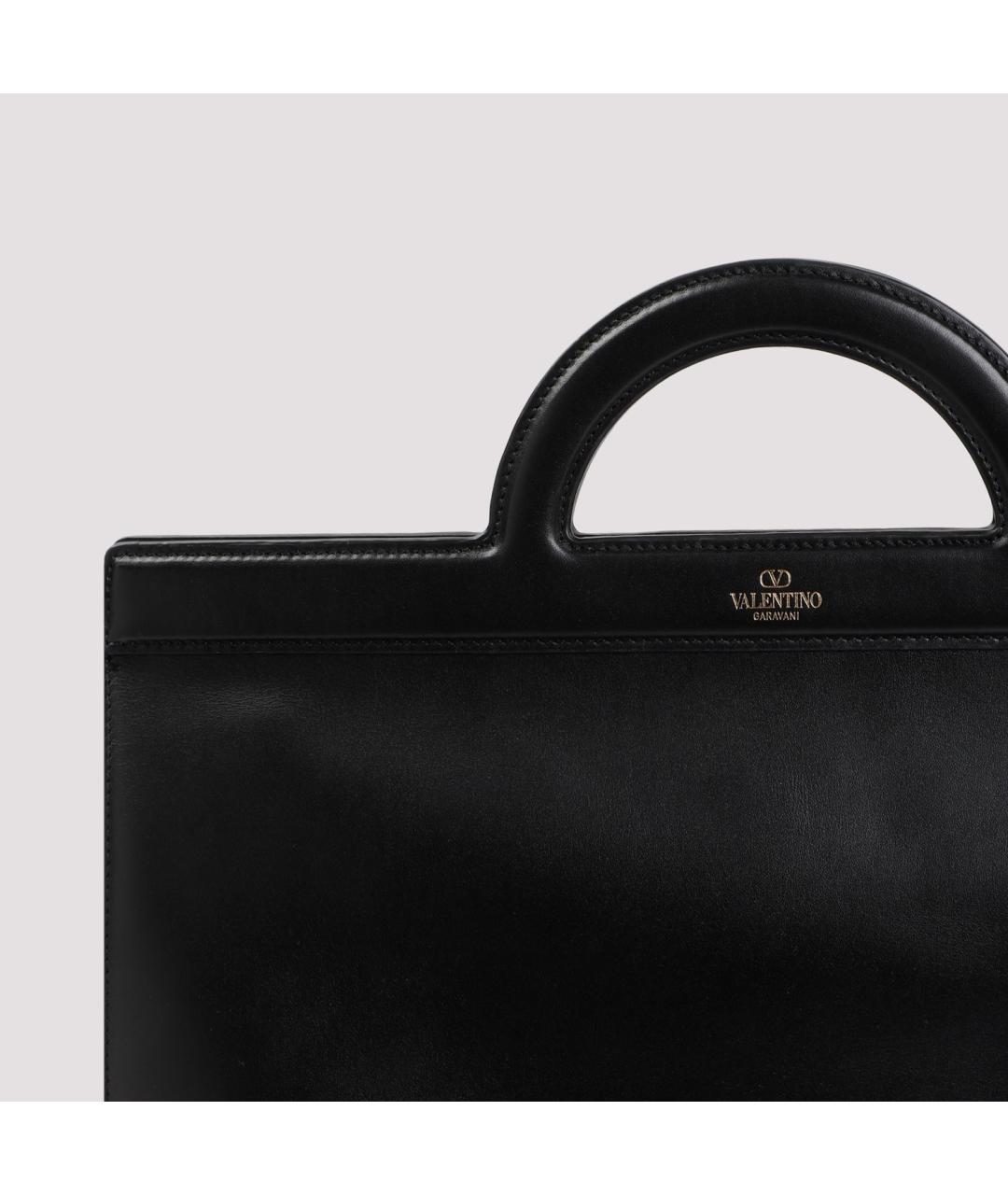 VALENTINO Черная кожаная сумка тоут, фото 5