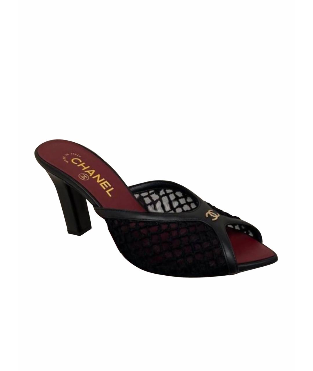 CHANEL Черные текстильные мюли, фото 1