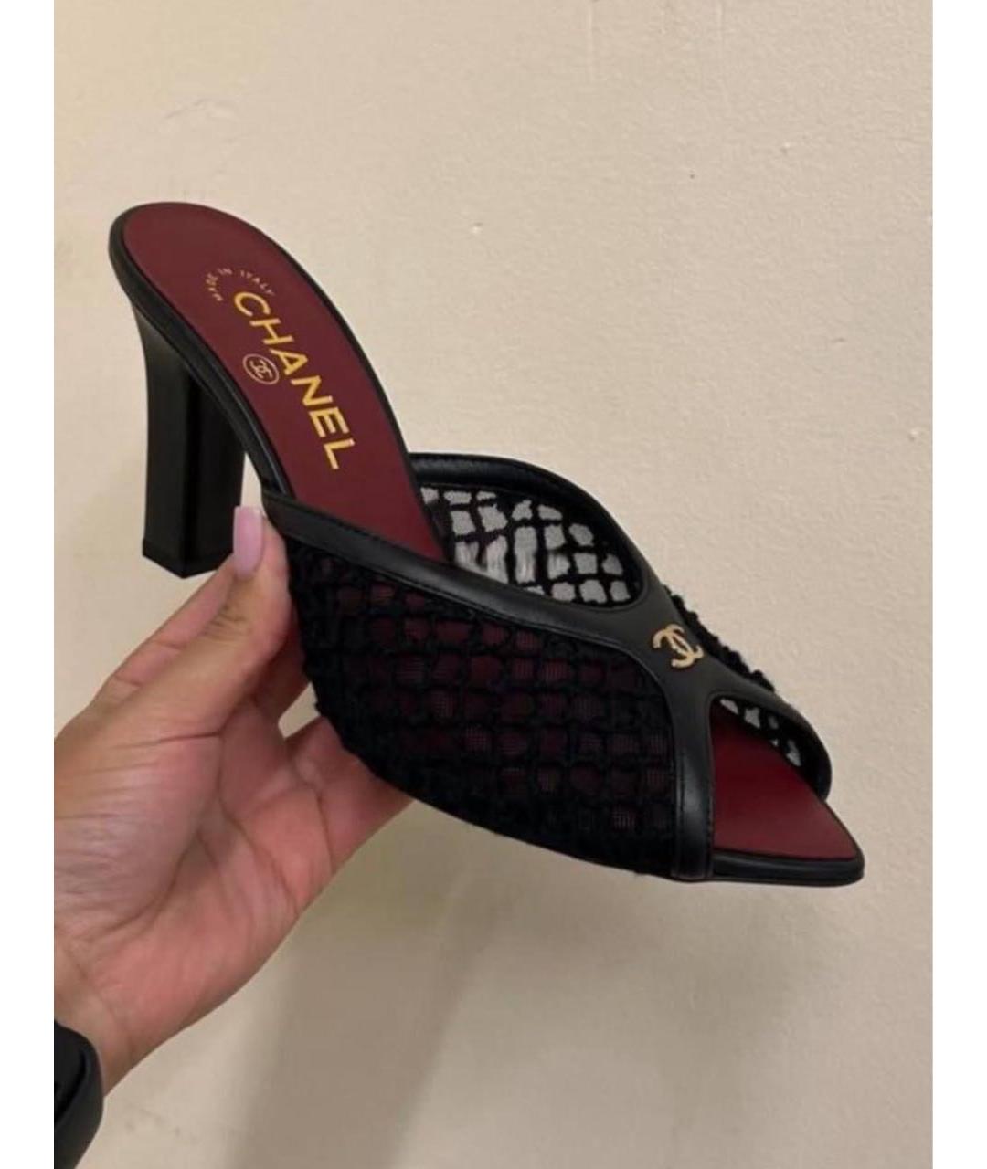 CHANEL Черные текстильные мюли, фото 2