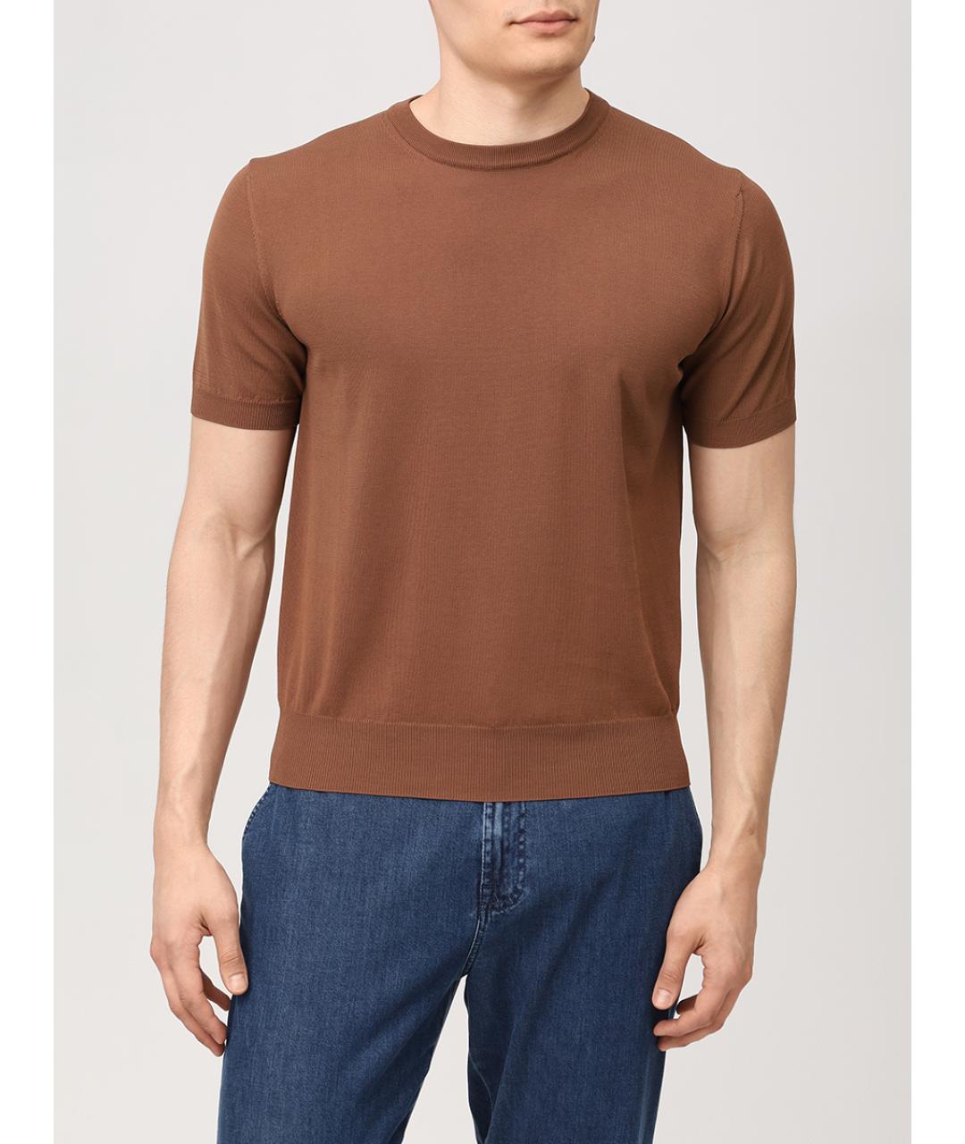 CANALI Коричневая хлопковая футболка, фото 4