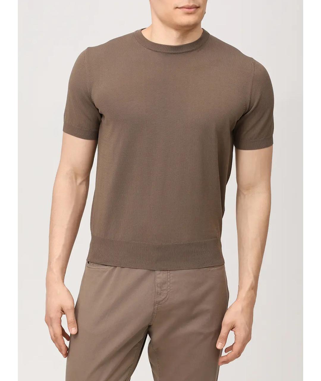 CANALI Коричневая хлопковая футболка, фото 4