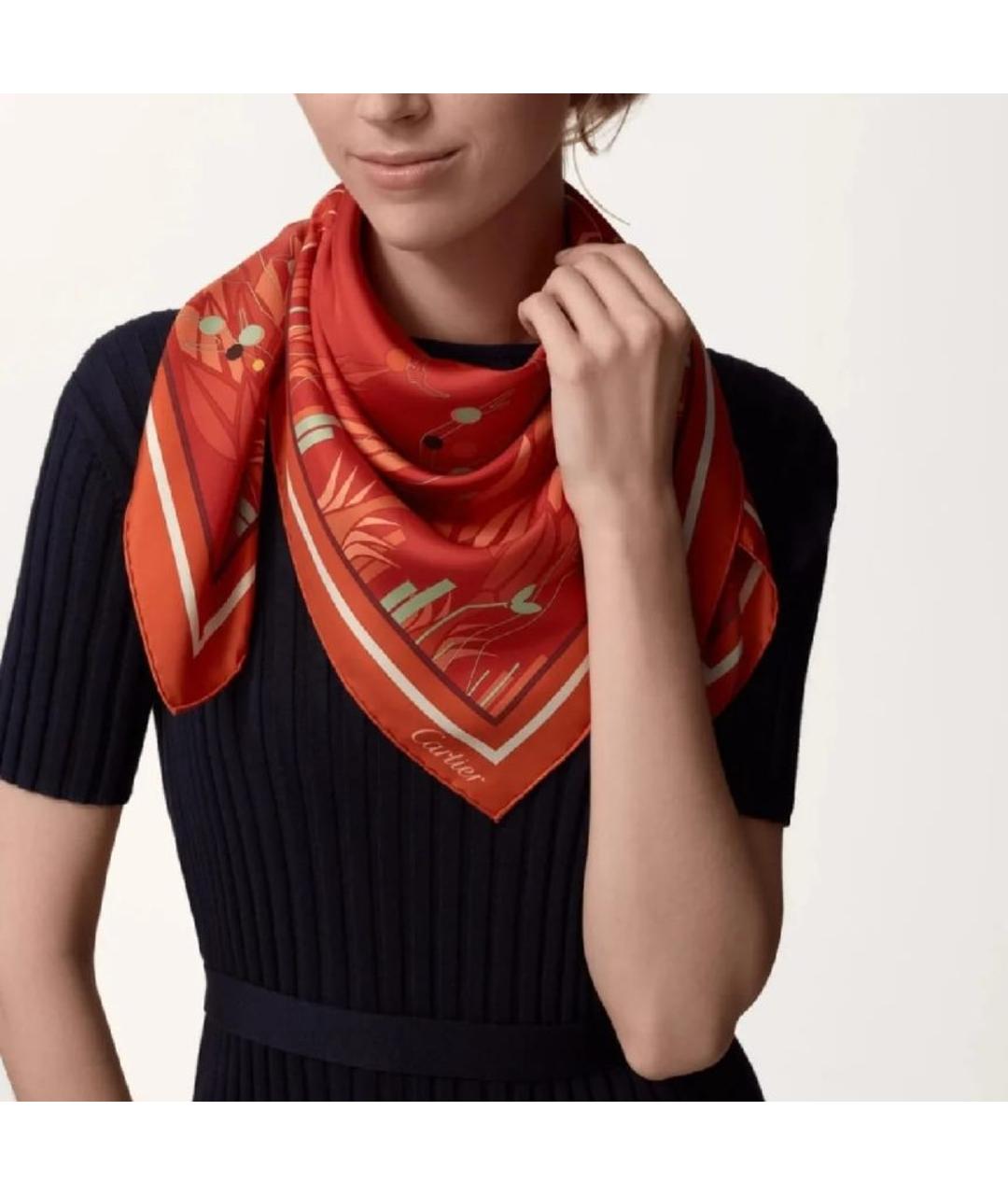 CARTIER Оранжевый шелковый платок, фото 4