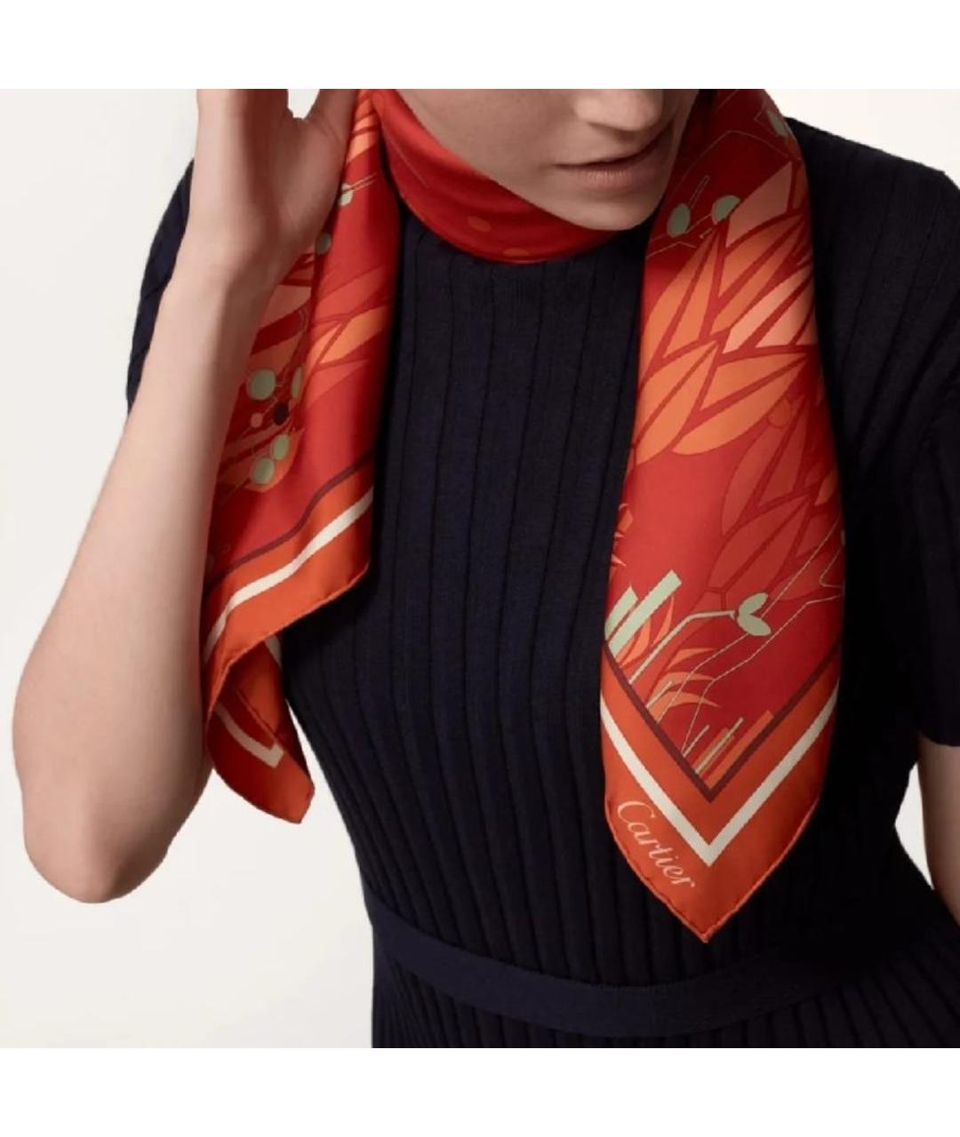 CARTIER Оранжевый шелковый платок, фото 5
