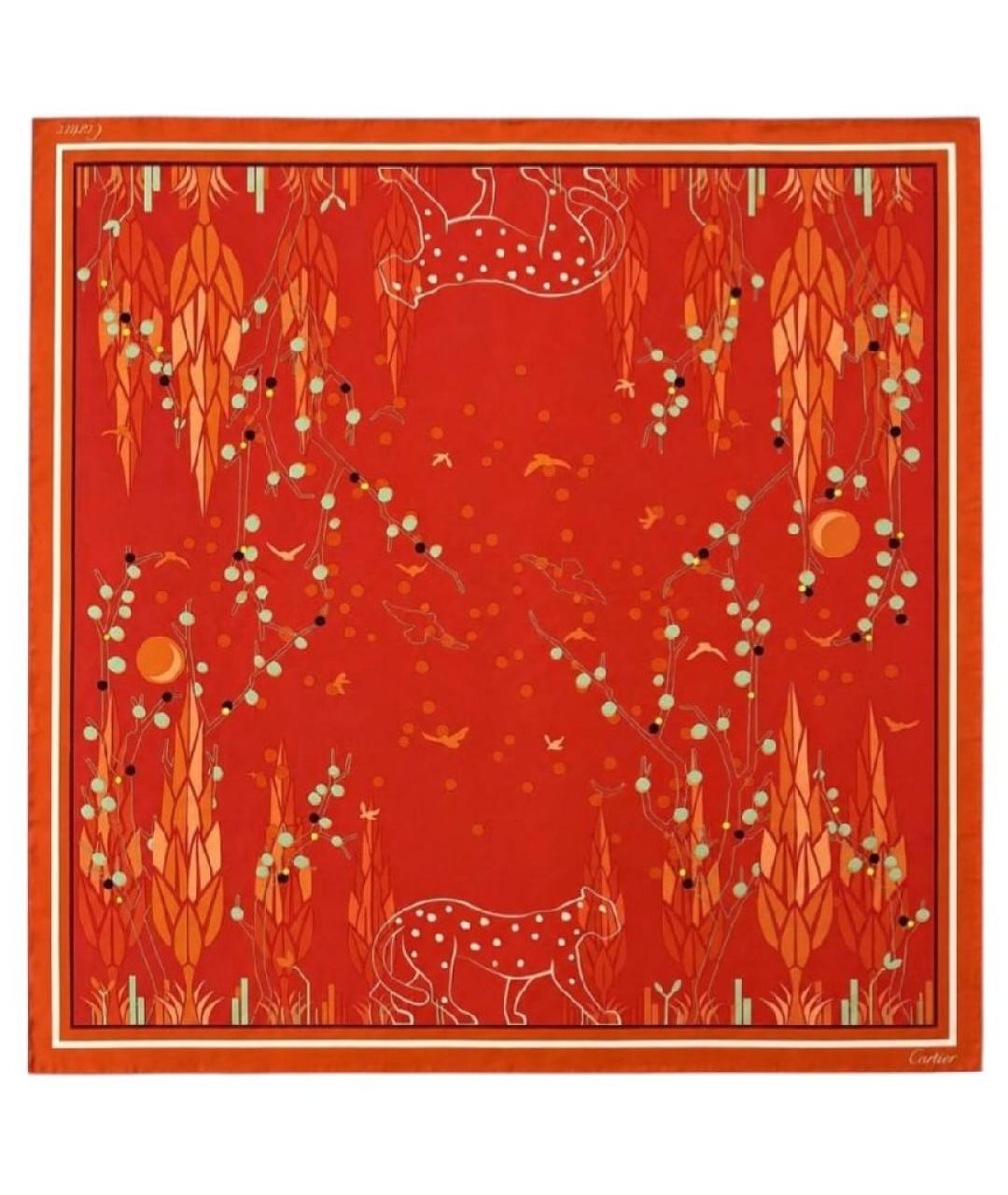 CARTIER Оранжевый шелковый платок, фото 1