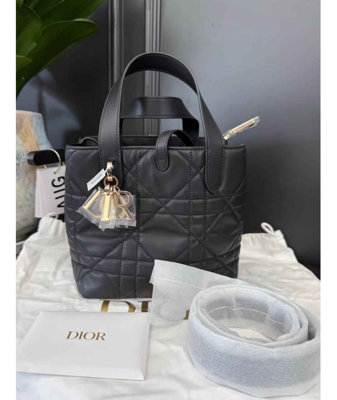 CHRISTIAN DIOR Черная кожаная сумка с короткими ручками, фото 2