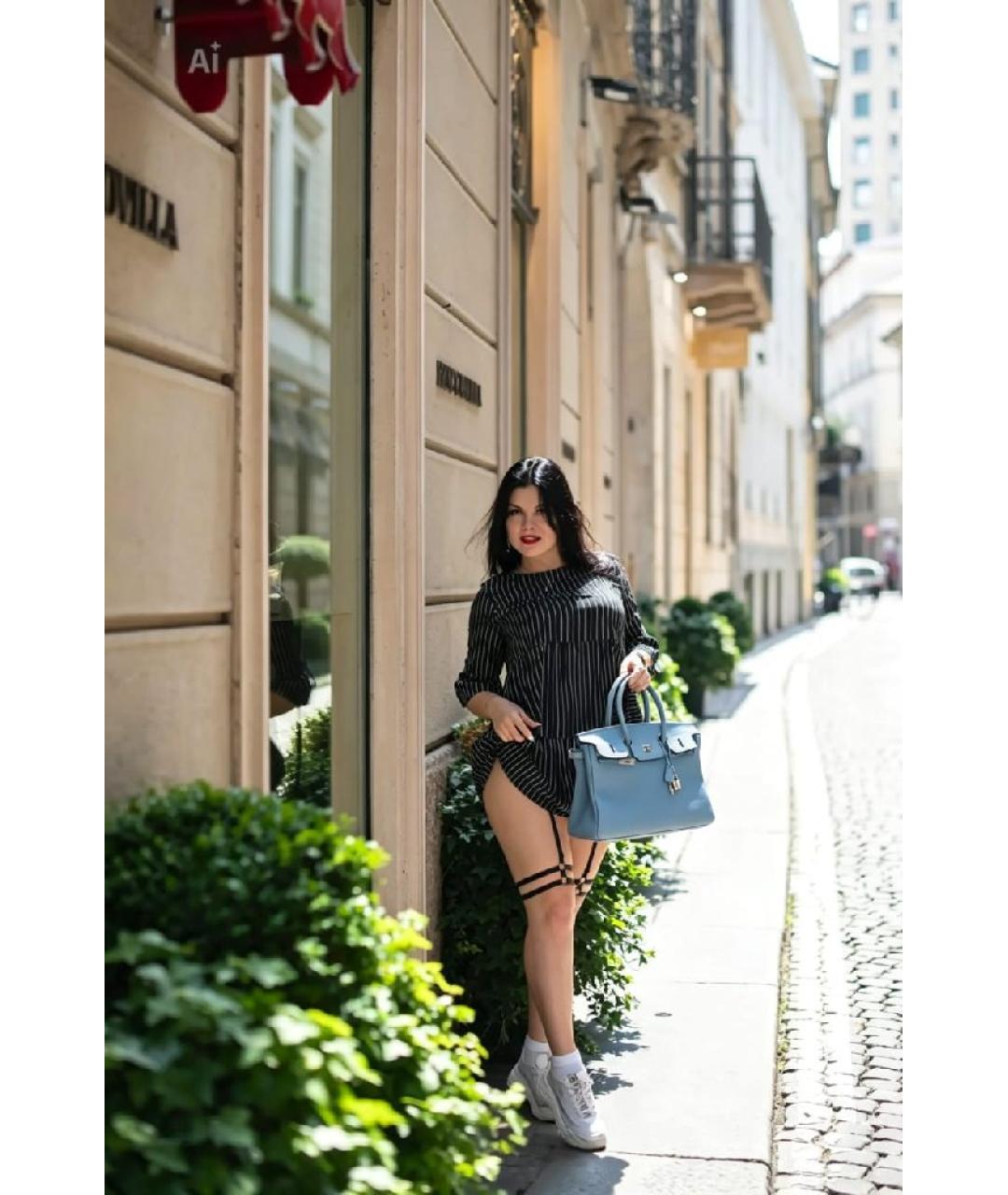 HERMES Голубая кожаная сумка с короткими ручками, фото 4