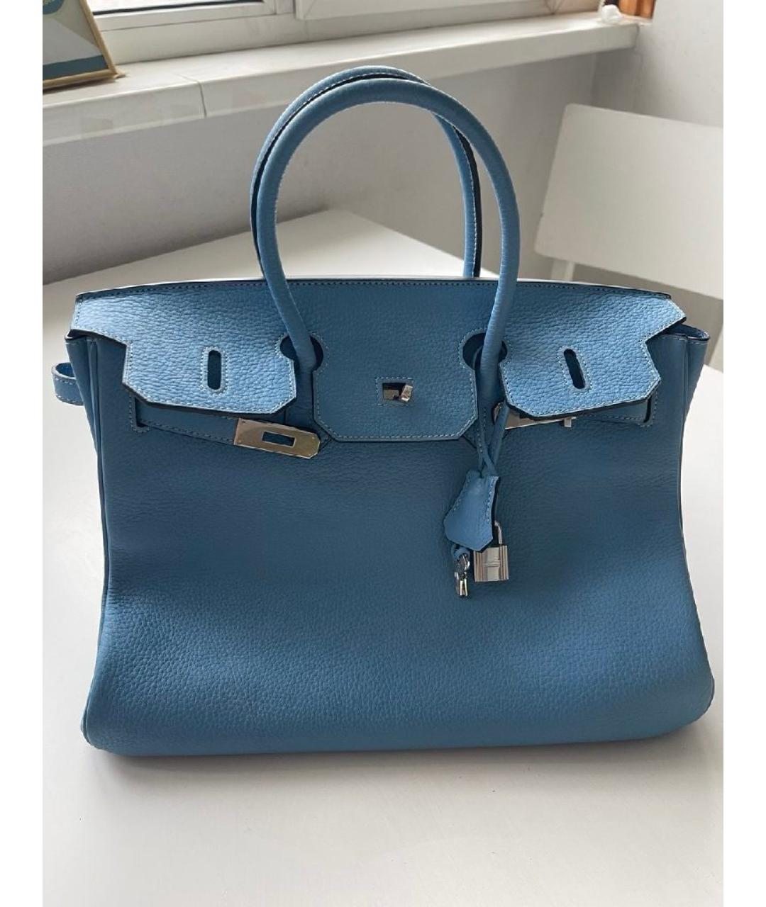 HERMES Голубая кожаная сумка с короткими ручками, фото 6